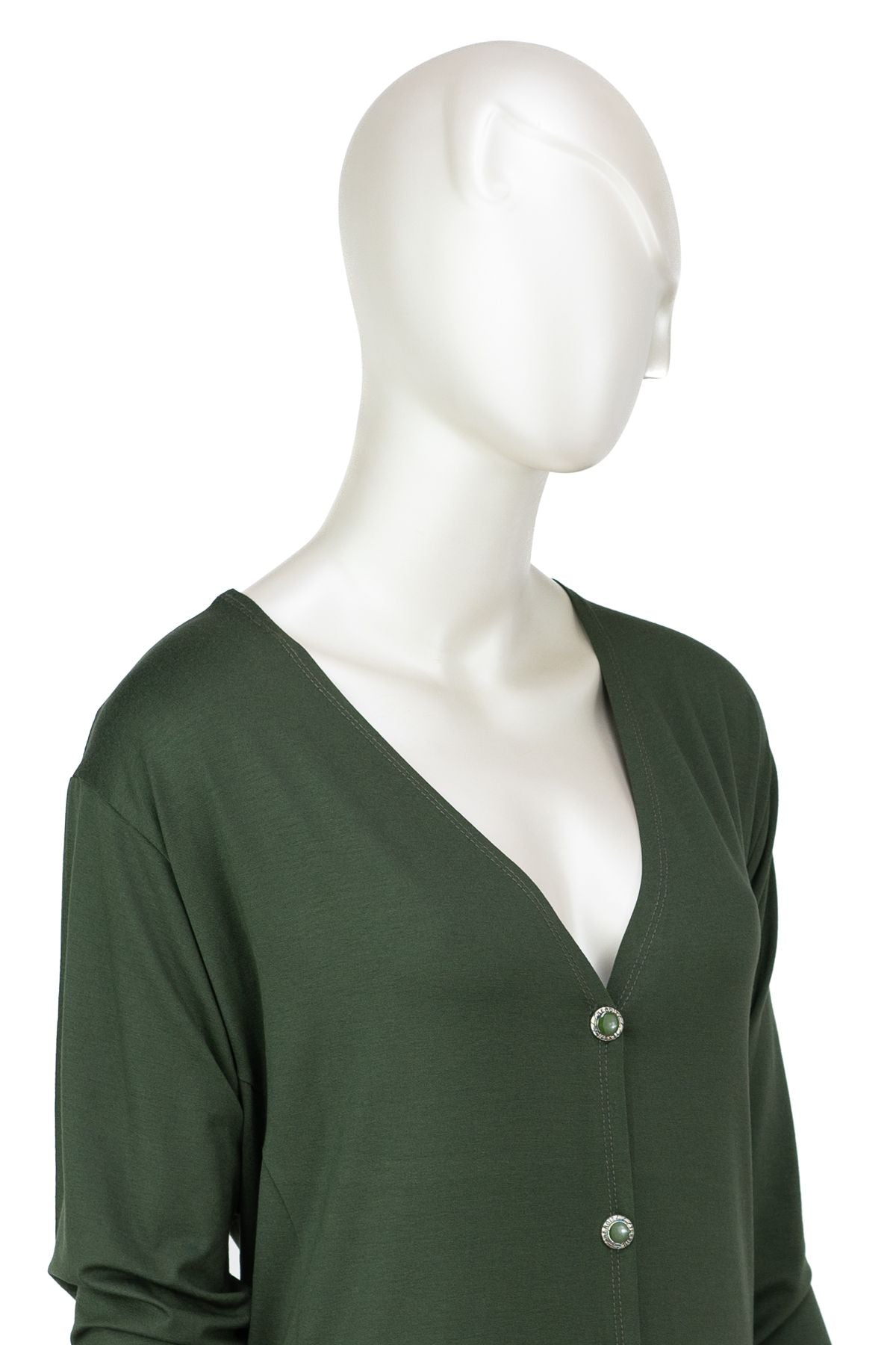 Kadın Uzun Anne Hırka Önü Düğmeli Cepli Rahat Kesim Likralı V Yaka Turlu Viskon Penye Kumaş