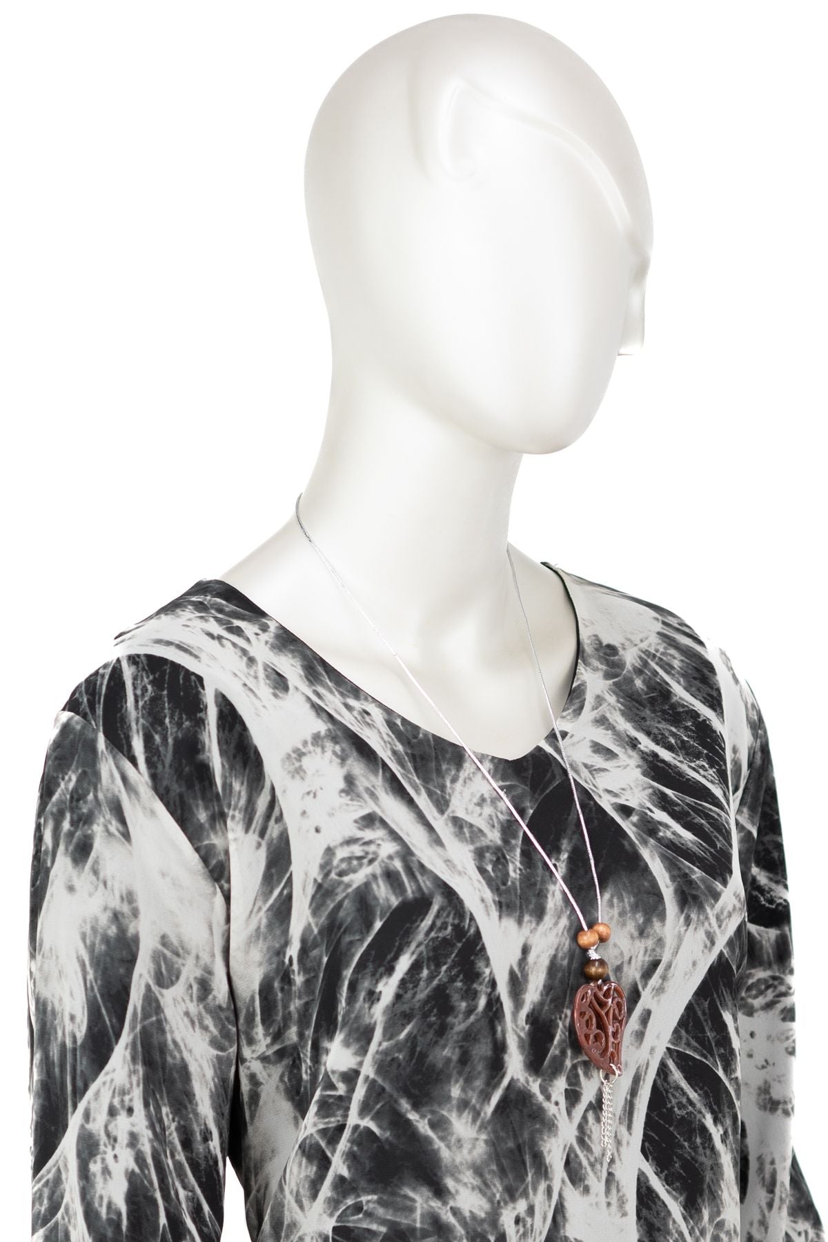 Kadın Klasik Şifon Anne Bluz Viskoz Kumaş Sanat Desenli Kolyeli Astarlı RahatKesim Tam Kalıp