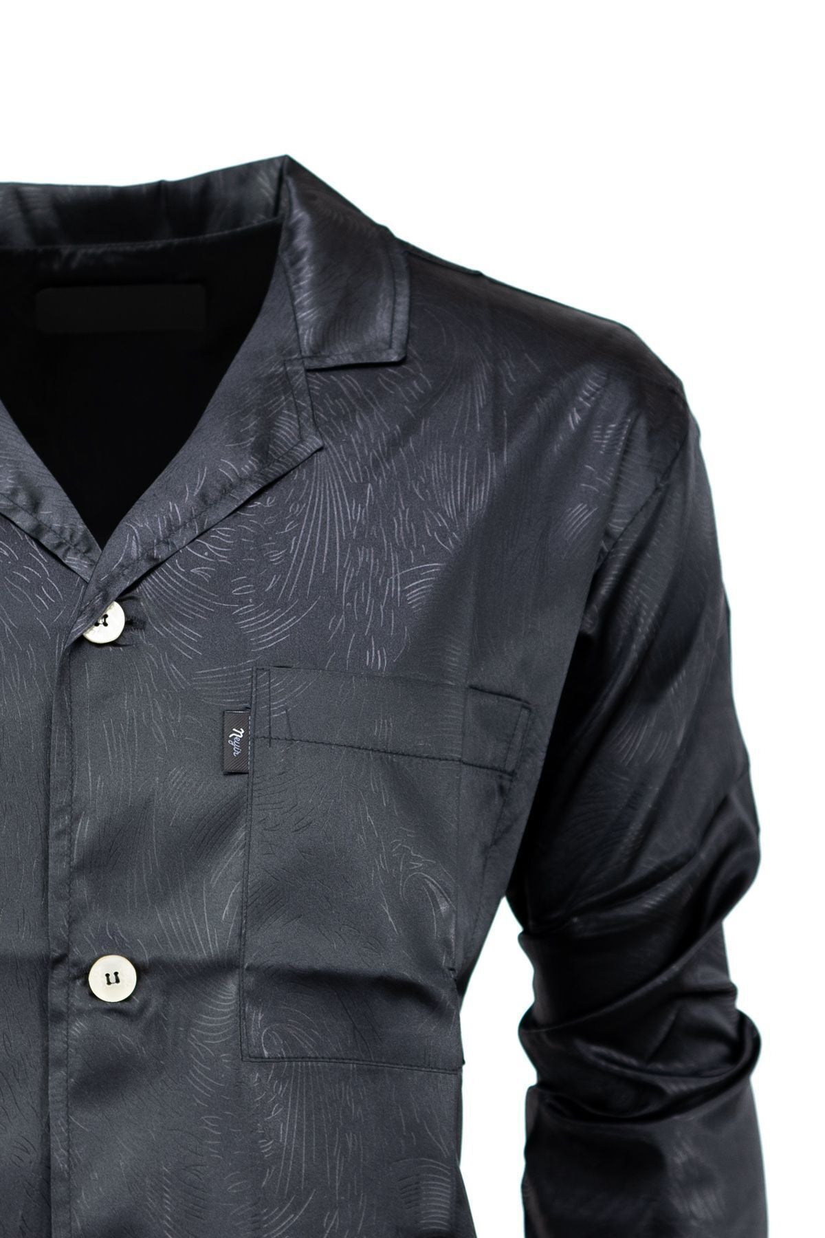 Erkek Klasik Model Saten Gecelik Gömlek Premium ipeksi Saten Kumaş Desenli Cepli Tam Kalıp