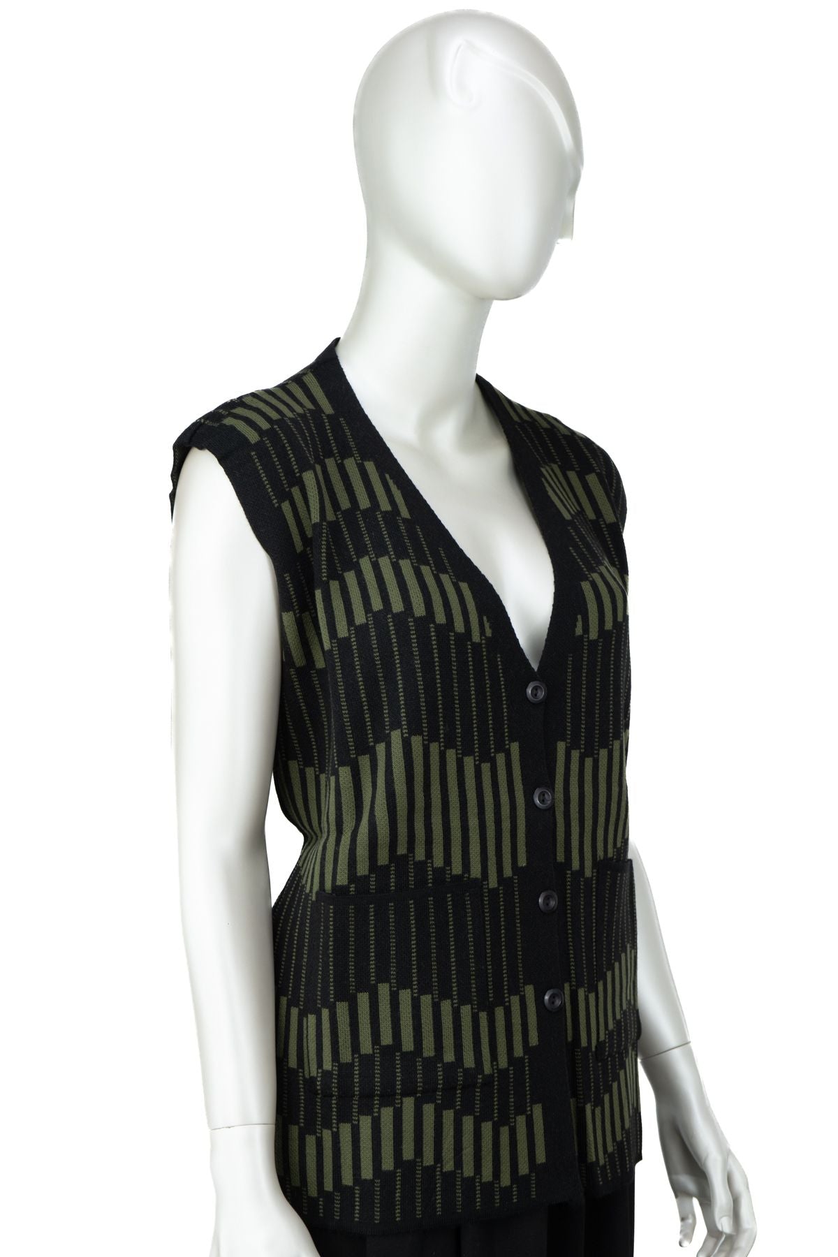 Kadın Kışlık Anne Yelek Pamuklu Triko Örme Klasik Açelya Motifli Önden Düğmeli Çift Cepli