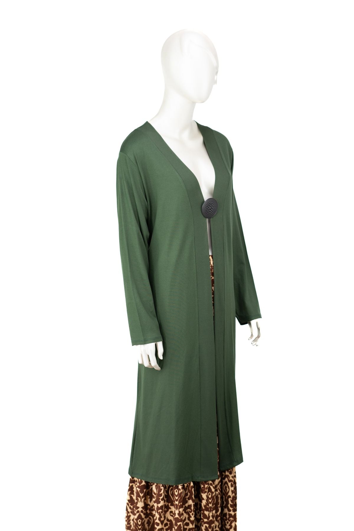 Kadın Uzun Kollu Önü Broşlu Tam Kalıp Likralı V Yaka Turlu Viskon Penye Kumaş Klasik Hırka