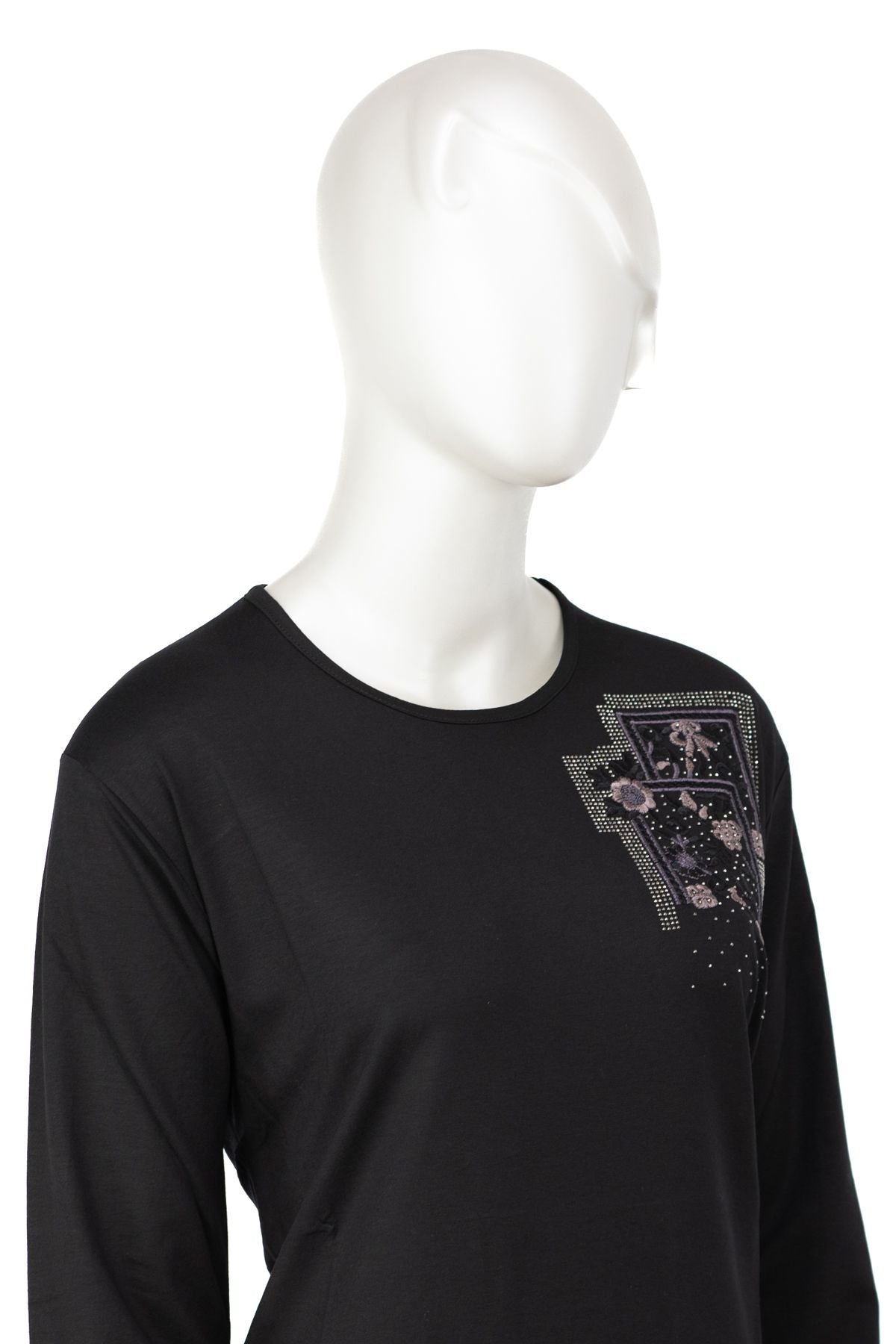 Kadın Turlu Viskon Penye Kumaş Anne Bluz inci Çiçek Taşlı ve Nakışlı Likralı Tam Kalıp