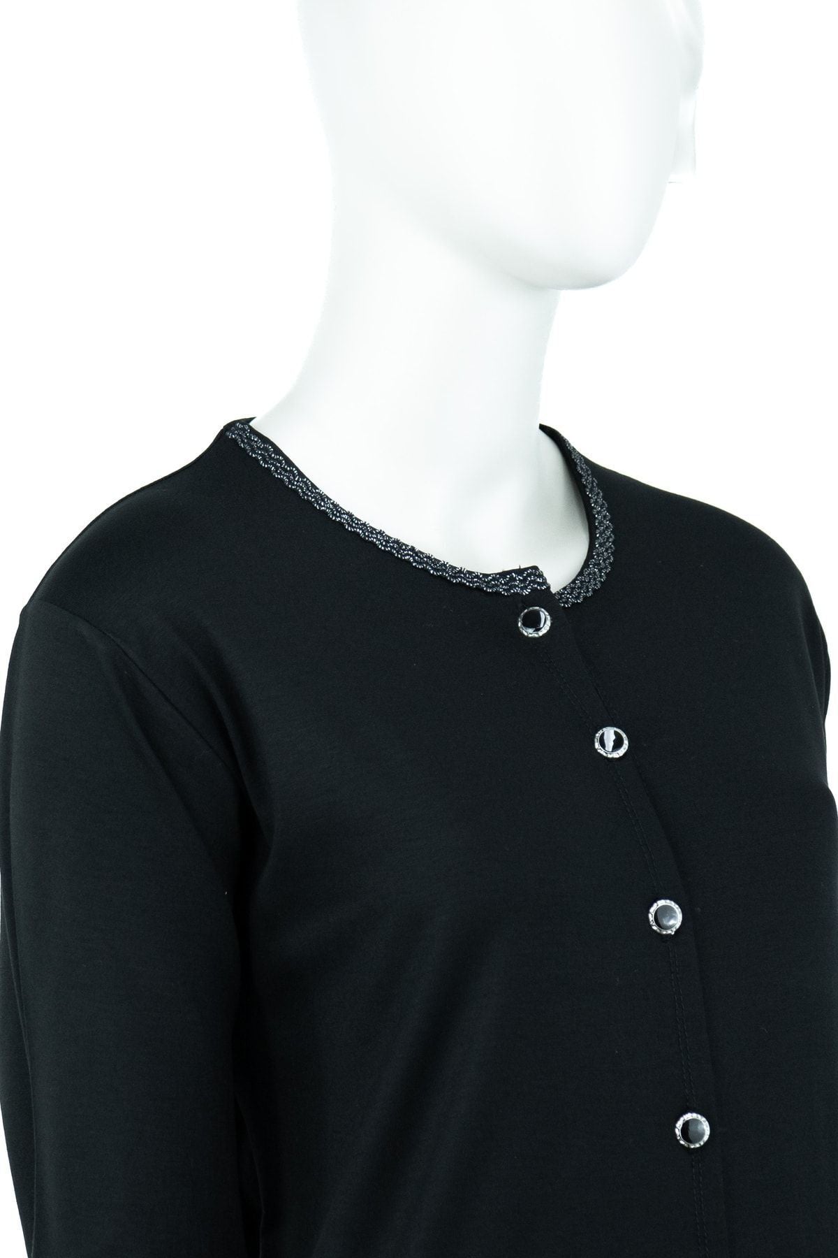 Kadın Düğmeli Cepli Normal Kesim Likralı Sıfır Yaka Turlu Viskon Penye Kumaş Uzun Anne Hırka