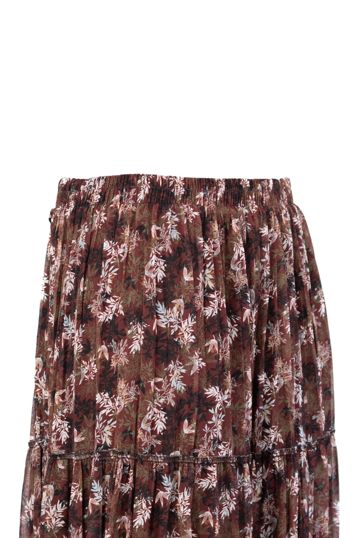 Kadın Premium Astarlı Şifon Etek Minik Çiçek Desenli Beli Lastiklı Rahat Kesim