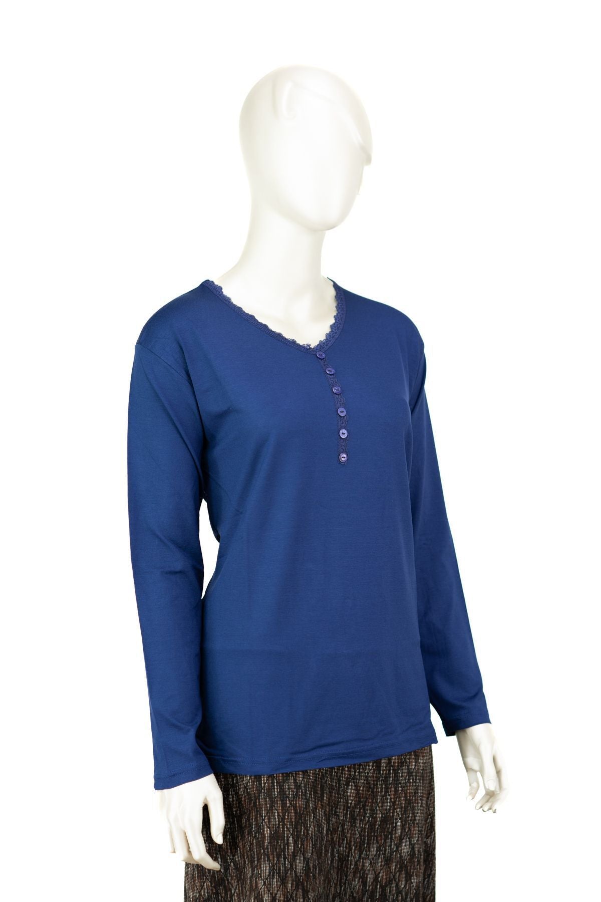 Kadın Turlu Viskon Penye Kumaş Anne Bluz Şık Fırfırlı V Yaka Normal Kesim Tam Kalıp Likralı