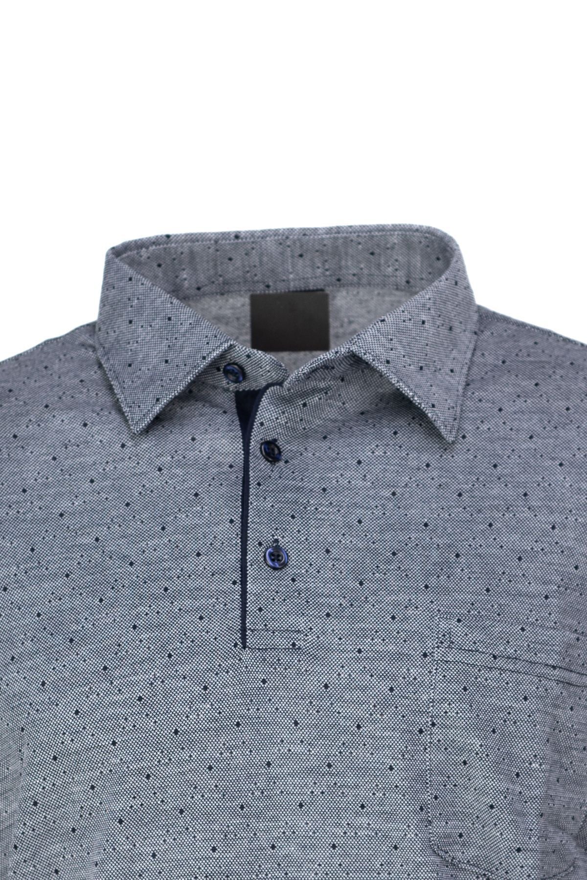 Erkek Pamuklu Kumaş T-Shirt Düğmeli Gömlek Yaka Cepli Kısa Kollu Şık Nokta Desenli Tam Kalıp