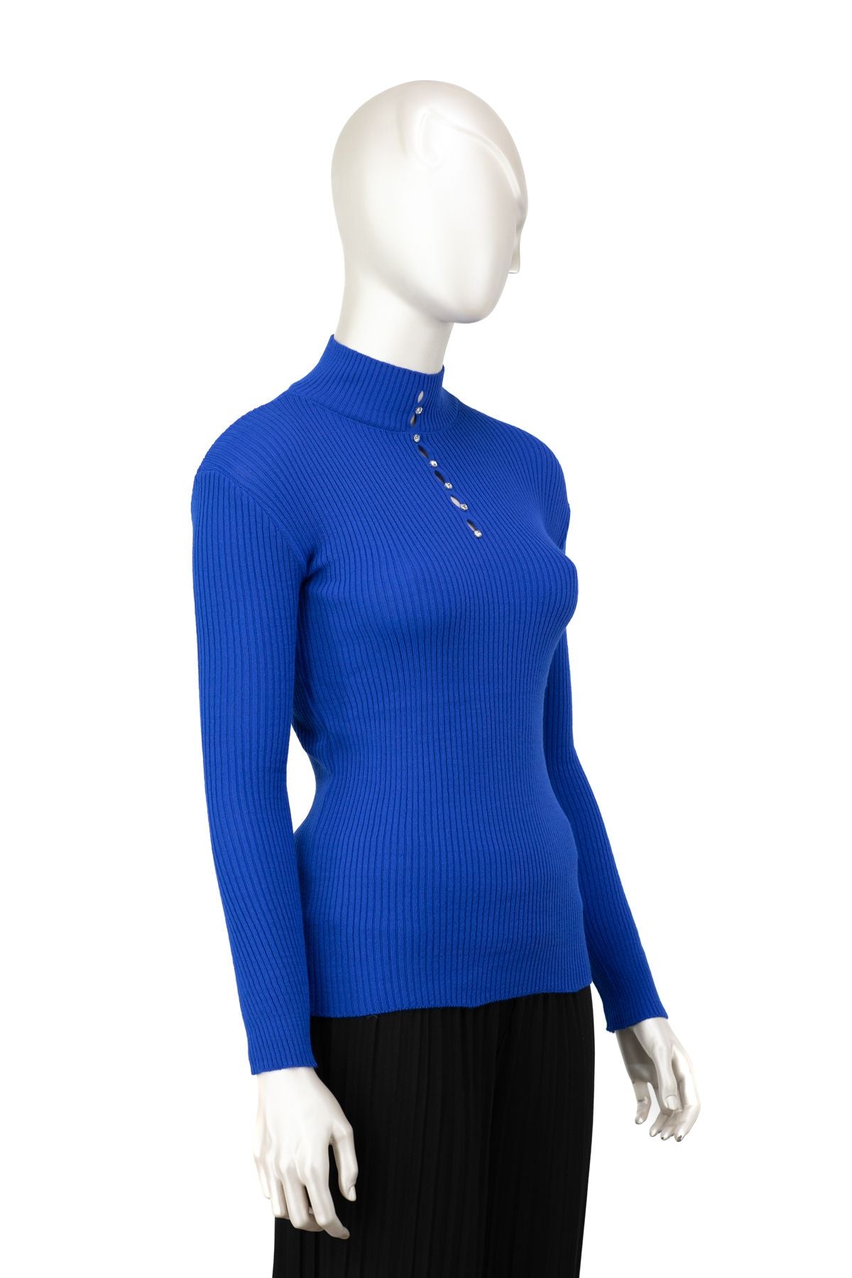 Kadın Kışlık Göğüste Şık Taşlı Yarım Yaka Bedene Oturan Likralı Örme Triko Badi Kazak