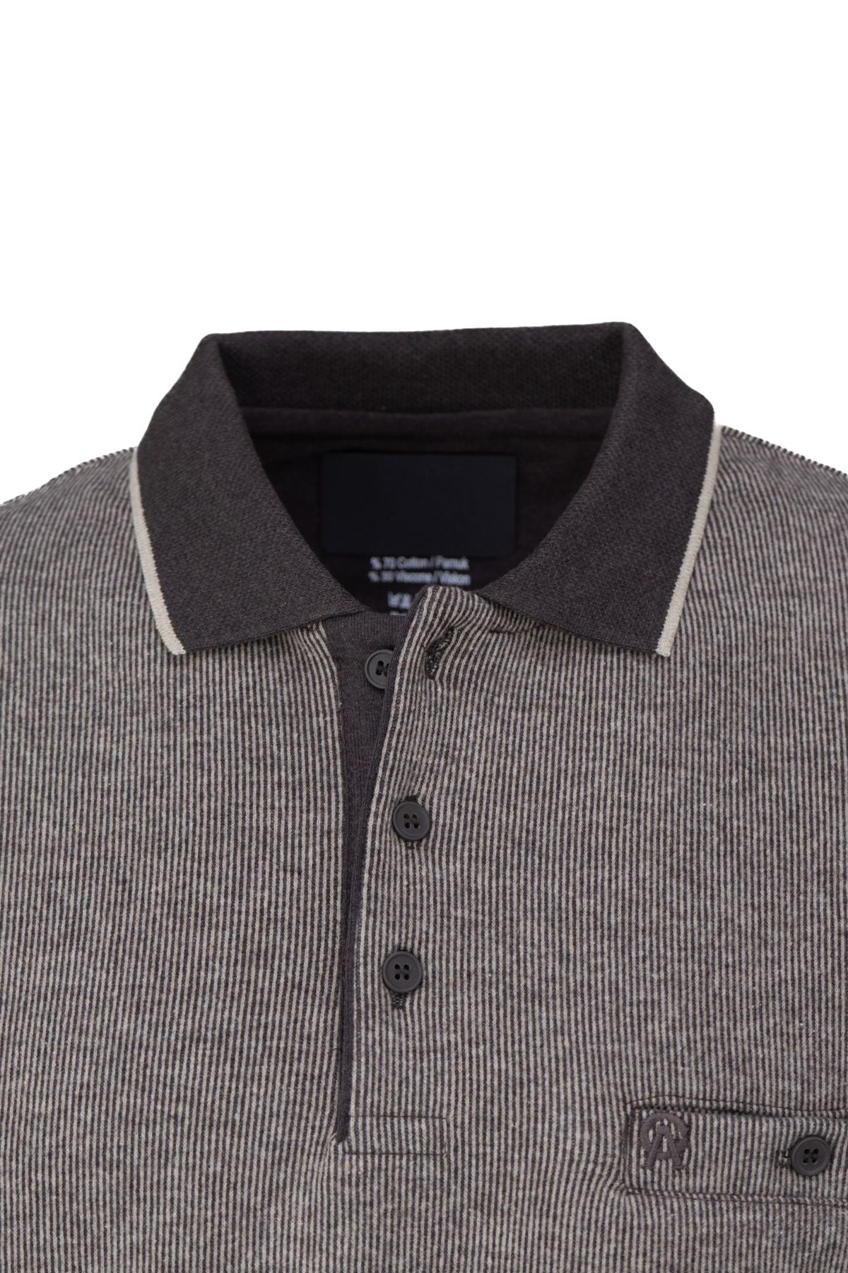 Erkek Kışlık Kazak Pamuklu Örme Düğmeli Polo Yaka Cepli Uzun Kollu Rennes Desenli Rahat