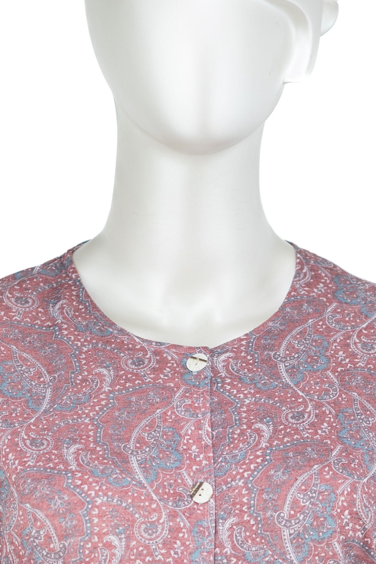 Kadın Kağıt Baskı Klasik Anne Bluz Elif Desenli Boydan Düğmeli Yuvarlak Yaka Rahat Tam Kalıp