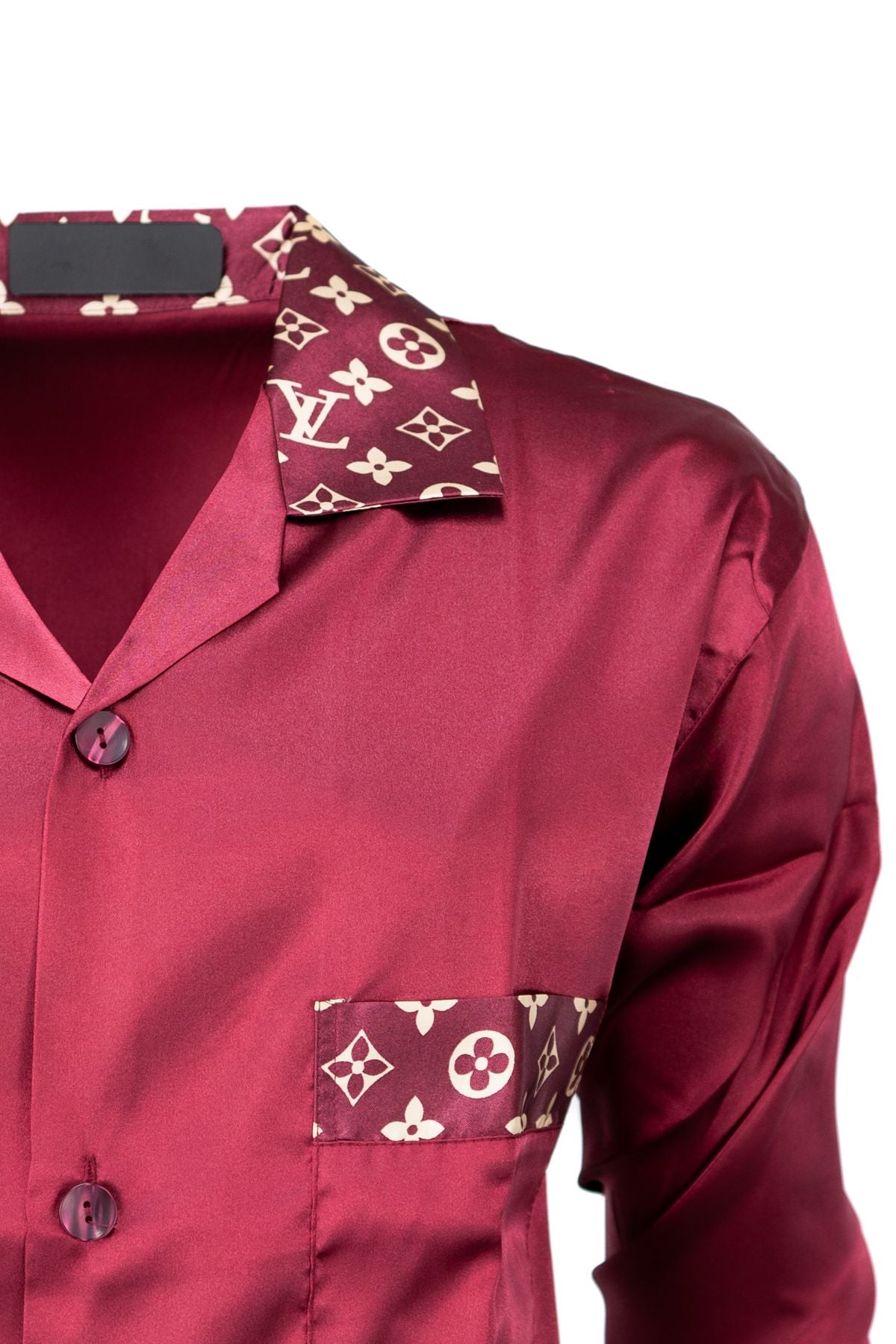 Erkek Klasik Model Pijama Takımı Premium ipeksi Kumaş Gömlek Yaka Desenli Cepli Tam Kalıp