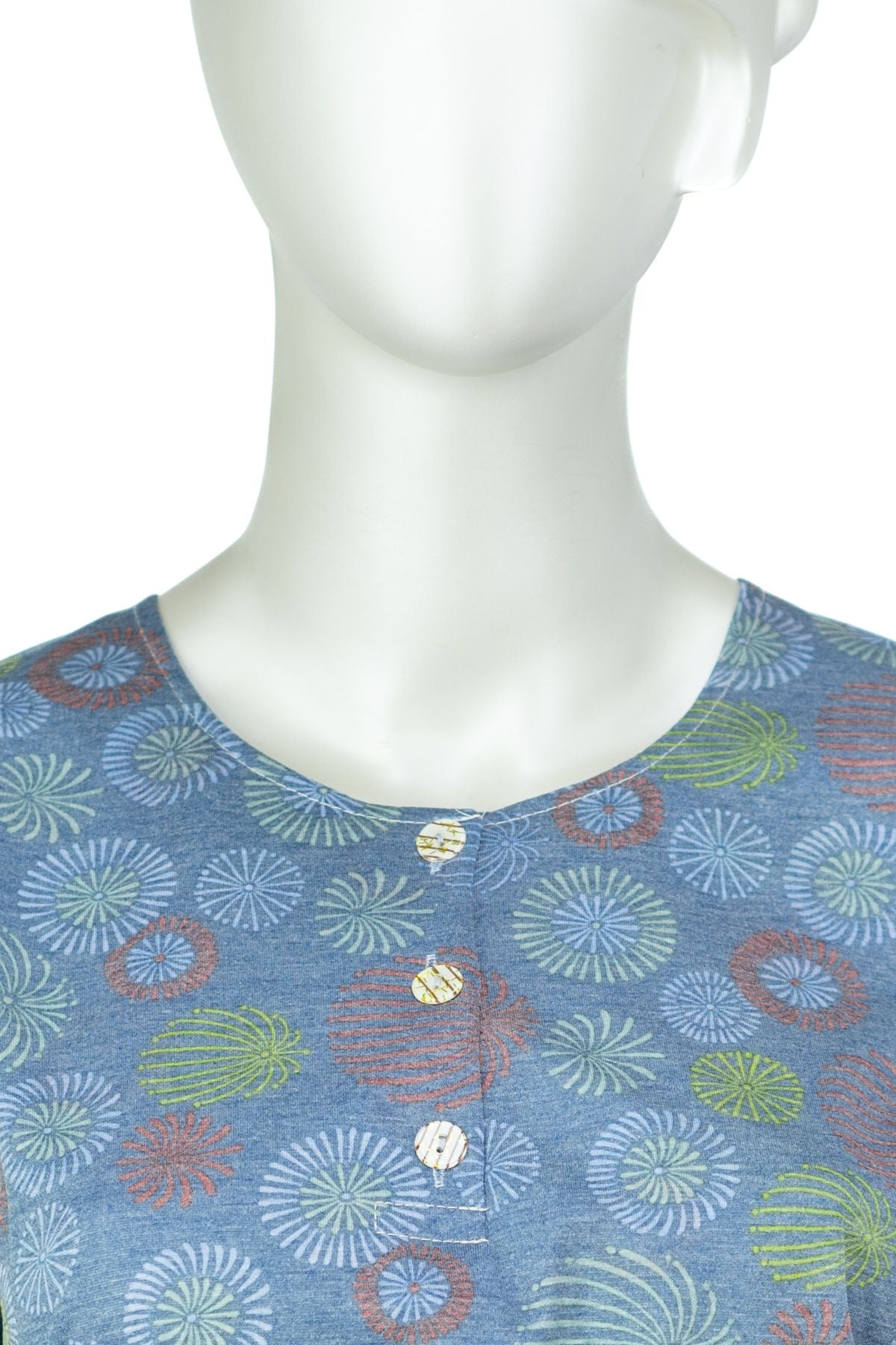 Kadın Kağıt Baskı Klasik Anne Bluz Pamuk Kumaş Gelin Desenli Üç Düğmeli Yuvarlak Yaka Rahat