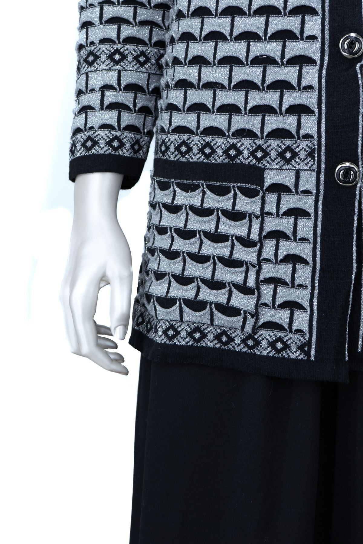 Kadın Kışlık Anne Hırka Pamuklu Triko Örme Simli Önden Düğmeli Çift Cepli Rahat Kesim