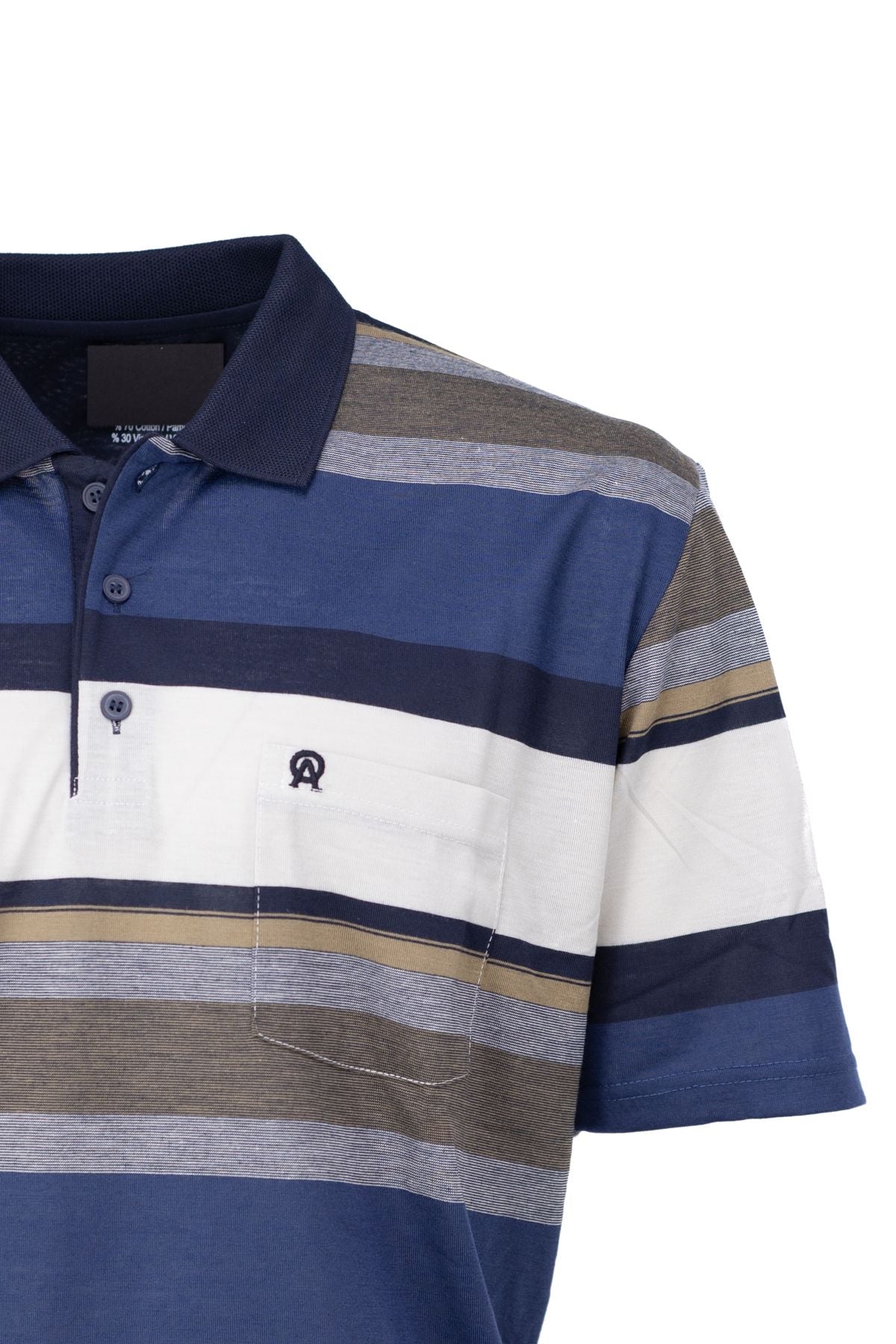 Erkek Pamuklu Kumaş T-Shirt Polo Yaka Cepli Kısa Kollu Klasik Ringerli Desenli Tam Kalıp