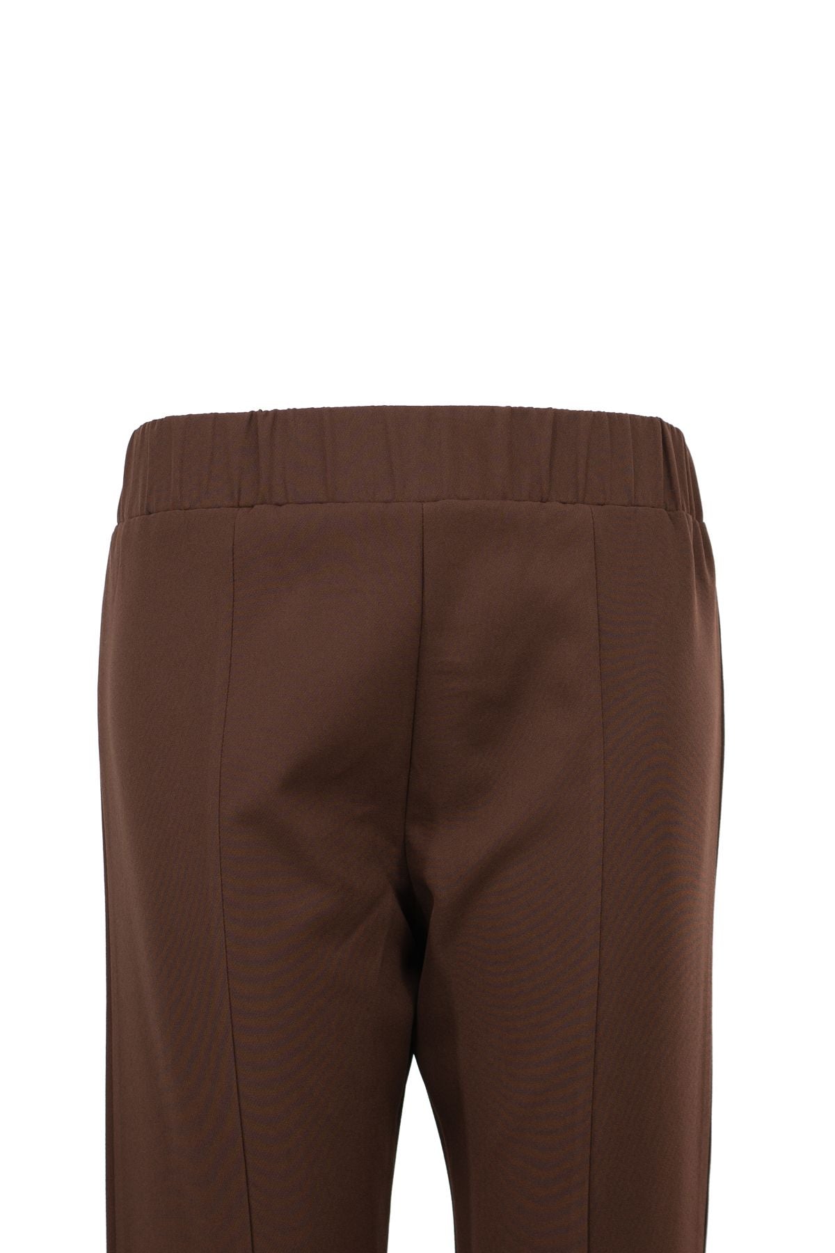 Kadın Yüksek Bel Lastikli Palazzo Pantolon Çimalı Cepli Krep Kumaş Yırtmaçlı Tam Kalıp