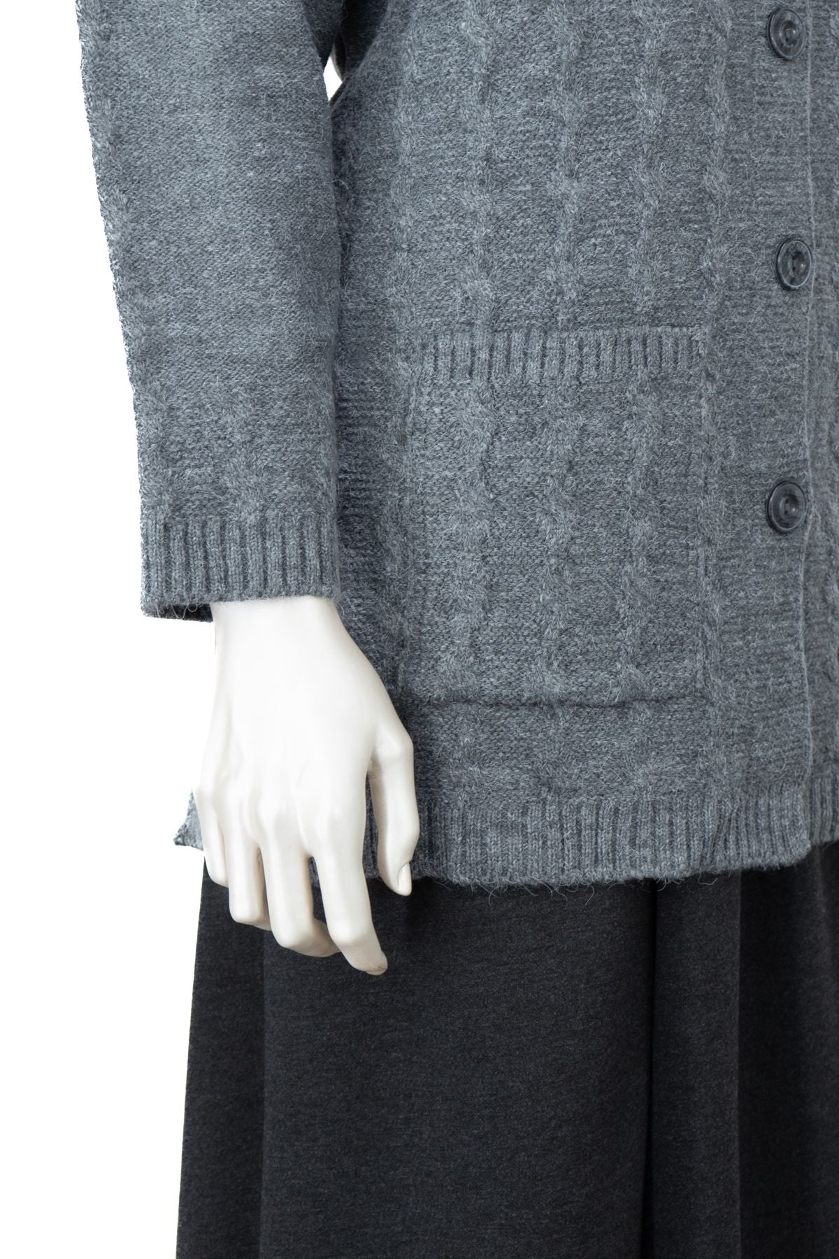 Kadın Klasik Yün Anne Hırka Çift Cepli Rahat Kesim Rahat Düğmeli Tüylenmez Bukletim Desenli