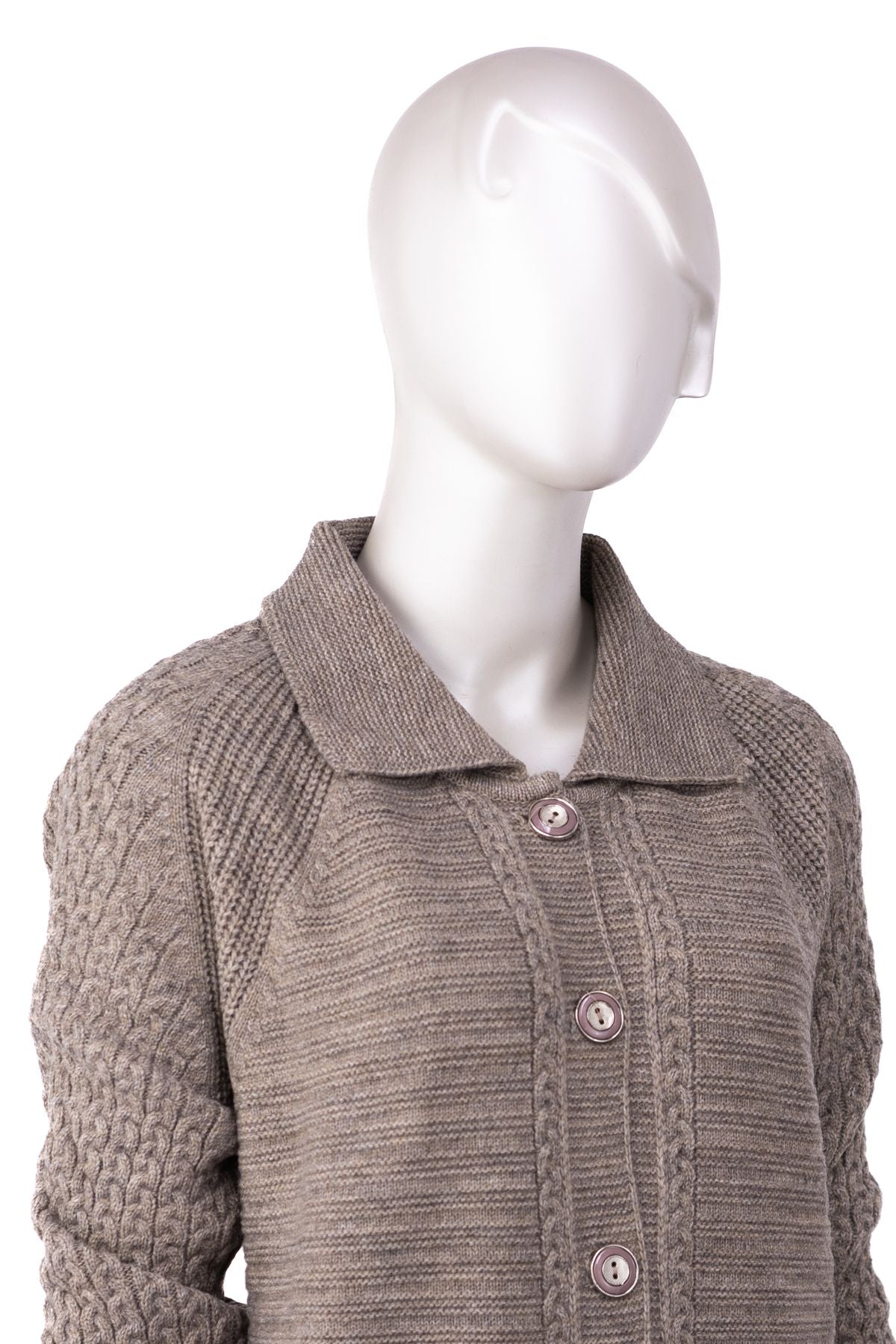 Kadın Kalın Kışlık Örgü Motifli Çift Cepli Triko Örme Anne Hırka Yakalı Rahat Kesim TamKalıp