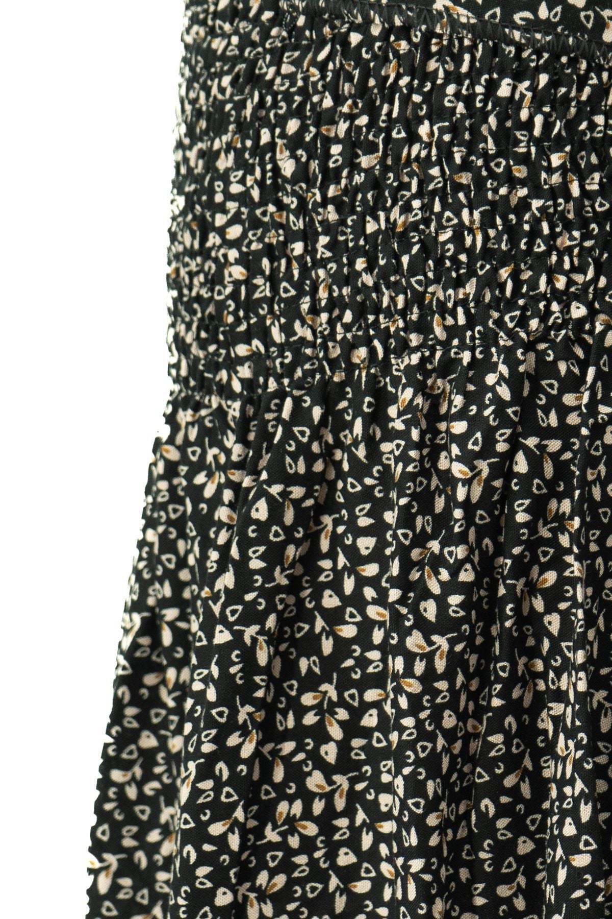 Kadın Etek Dokuma Viskon Kumaş Beli Lastikli Sümbül Çiçeği Desenli Rahat Kesim Tam Kalıp