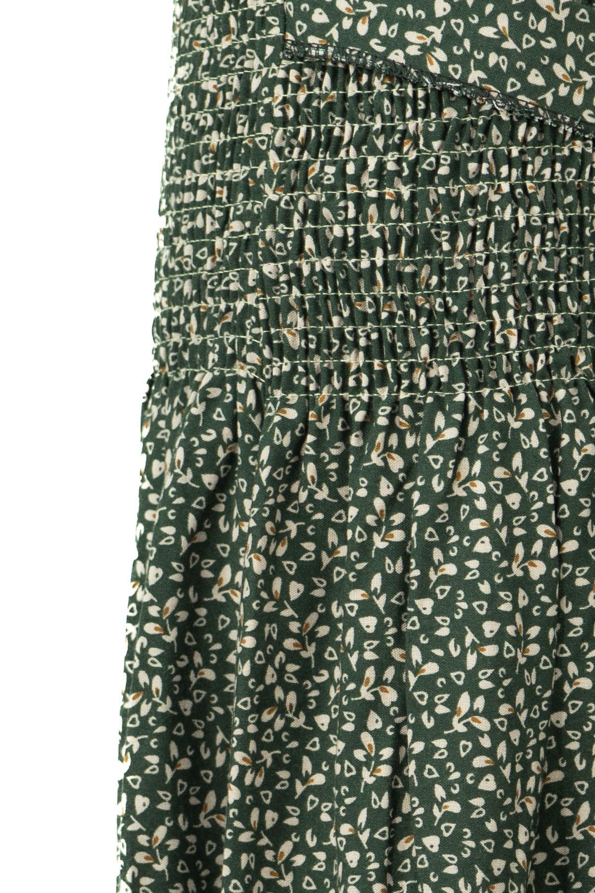 Kadın Etek Dokuma Viskon Kumaş Beli Lastikli Sümbül Çiçeği Desenli Rahat Kesim Tam Kalıp