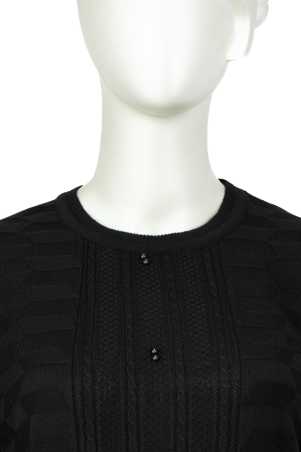 Kadın Kışlık Pamuklu Triko Dokuma Anne Kazak Boncuklu Damlam Motifli Yuvarlak Yakalı