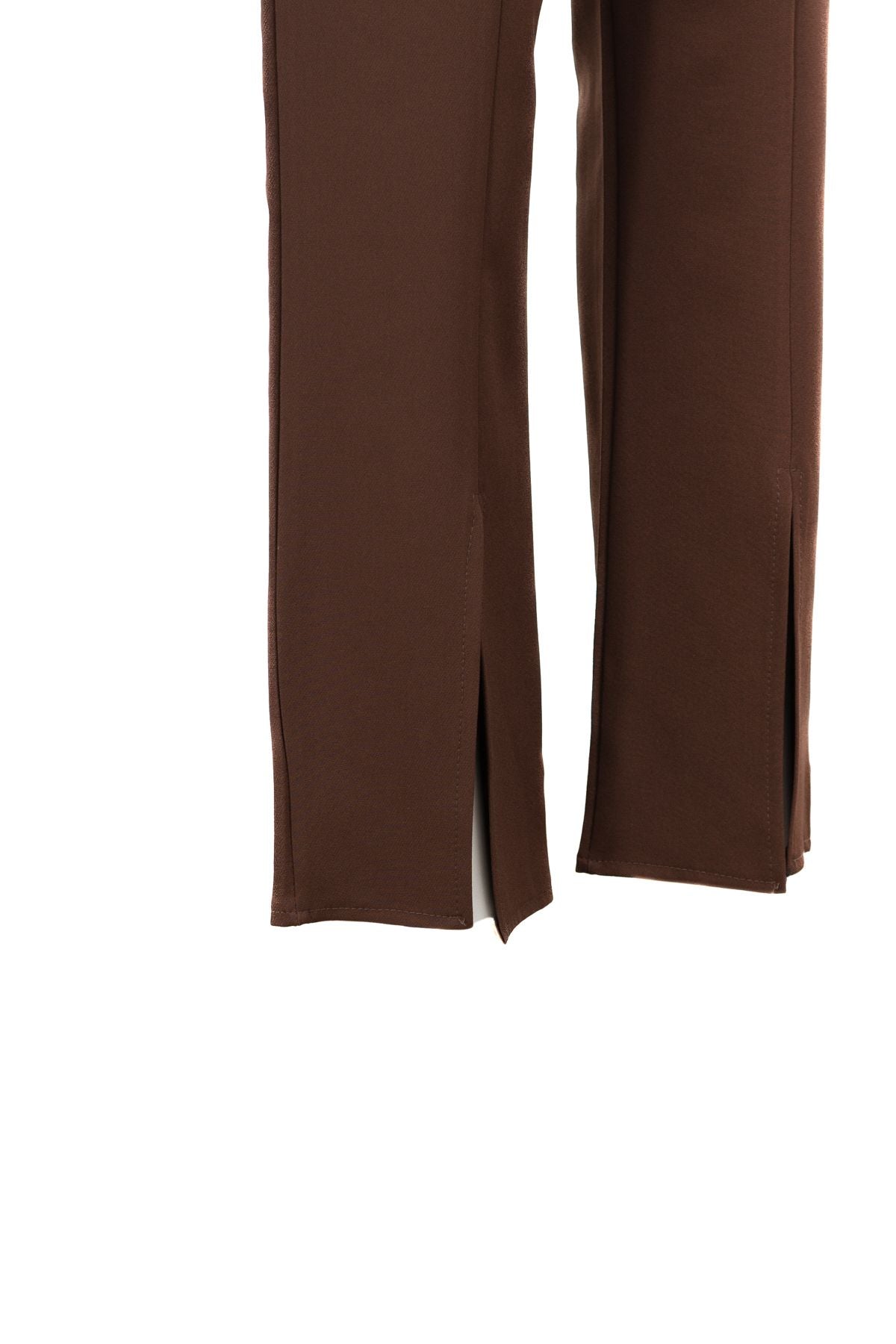 Kadın Yüksek Bel Lastikli Palazzo Pantolon Çimalı Cepli Krep Kumaş Yırtmaçlı Tam Kalıp