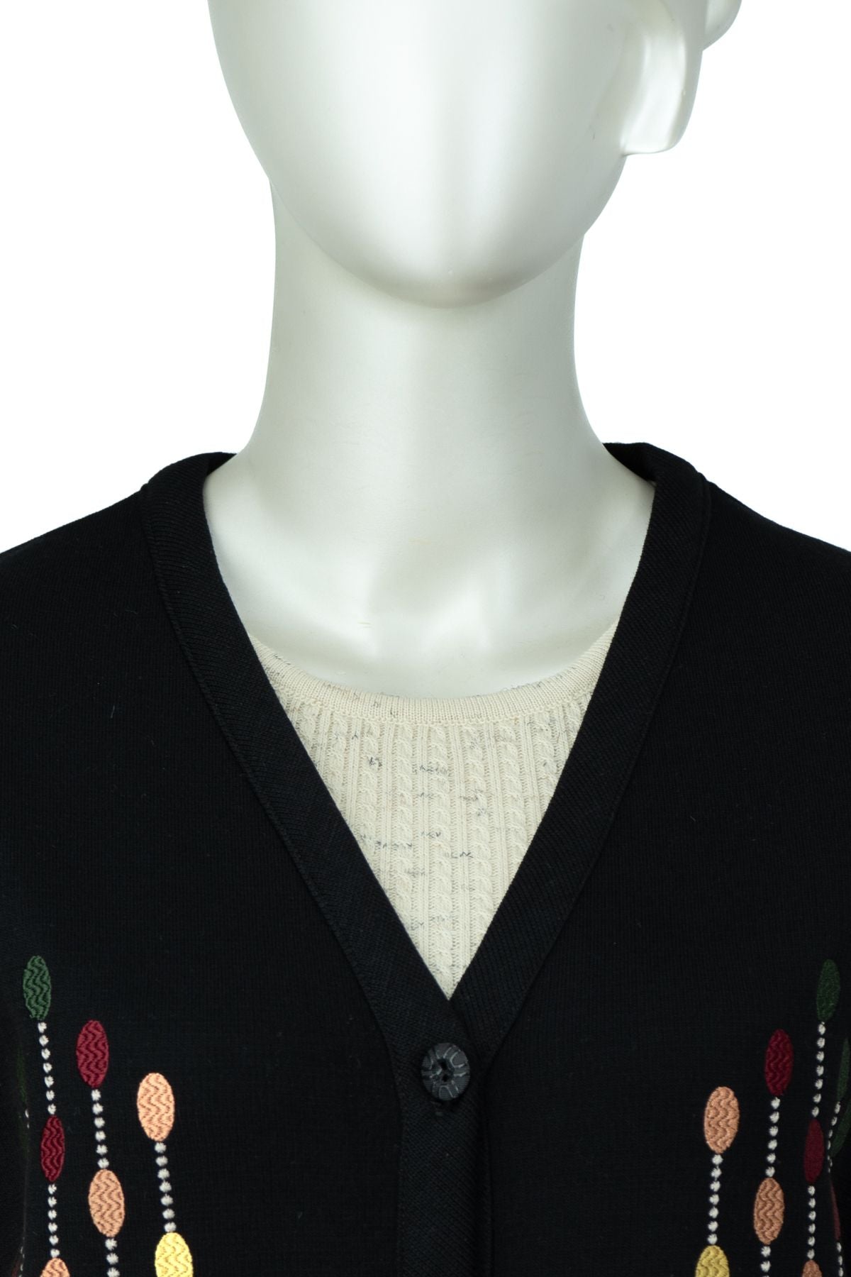 Kadın Çelik Örme Anne Yelek V Yaka Damlam Nakışlı Çift Cepli Düğmeli Rahat Tam Kalıp Likralı