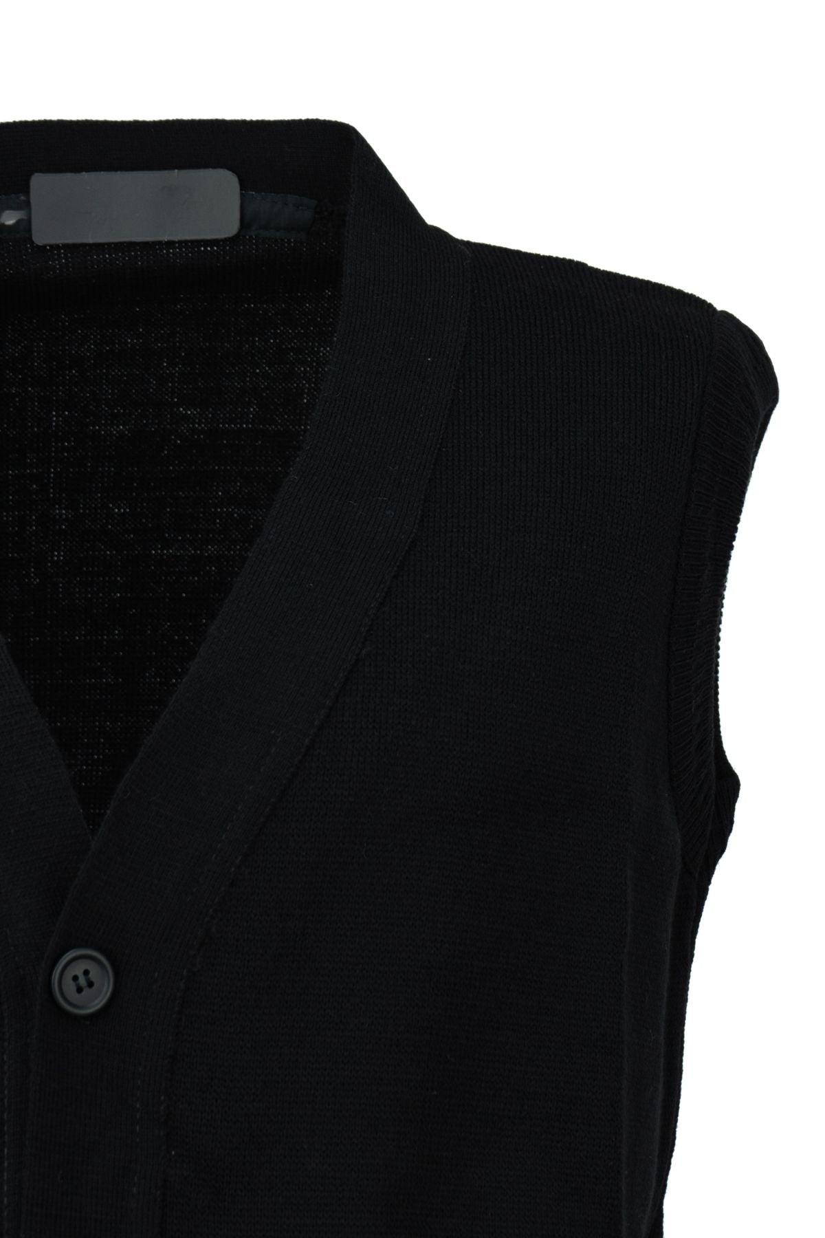 Erkek Kışlık Kalın Yünlü Örme Triko Yelek Düz Motifli Düğmeli Çift Cepli Rahat Kesim V Yaka