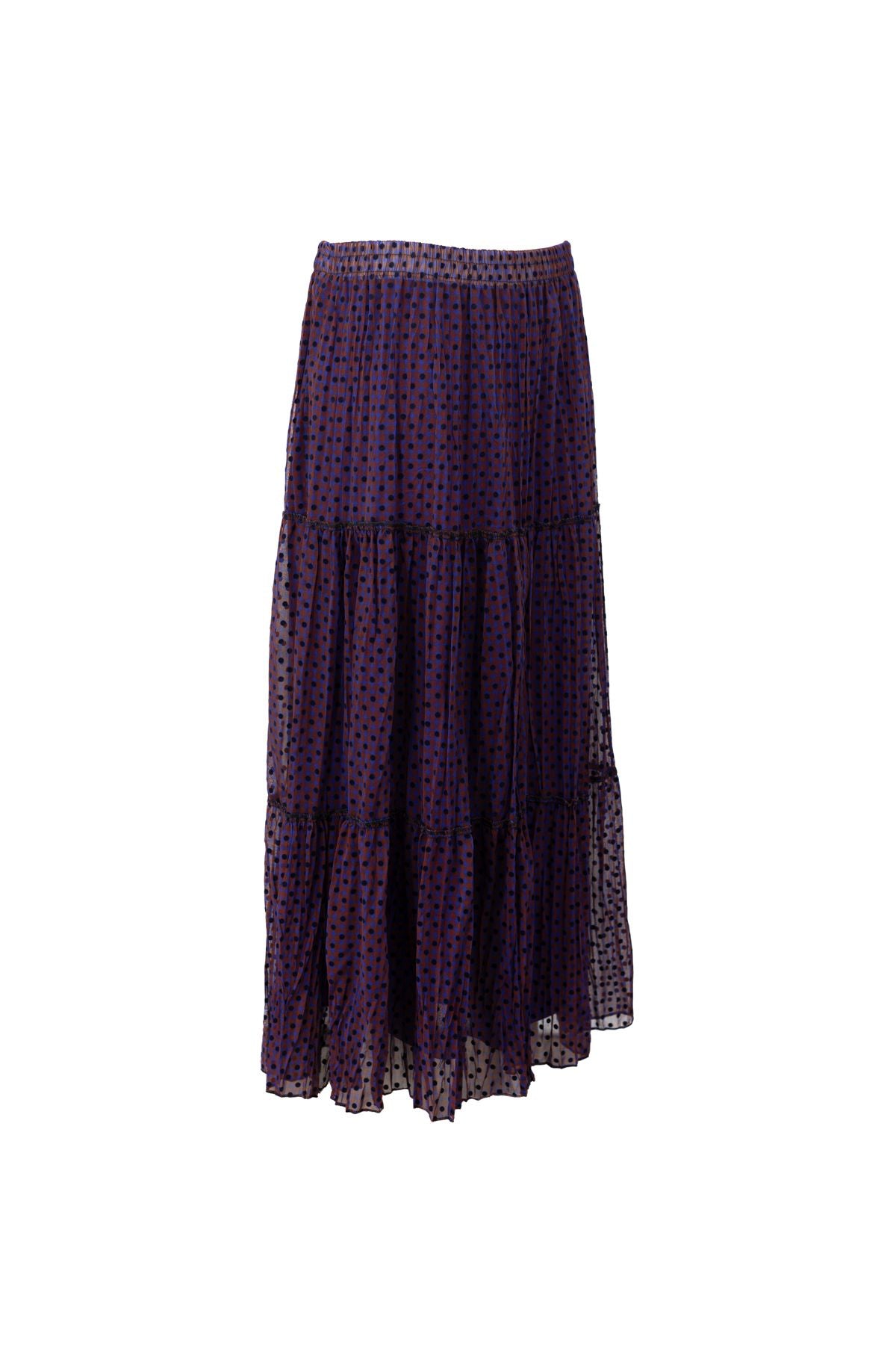 Kadın Astarlı Şifon Etek Manolya Desenli Beli Lastikli Rahat Kesim Parçalı