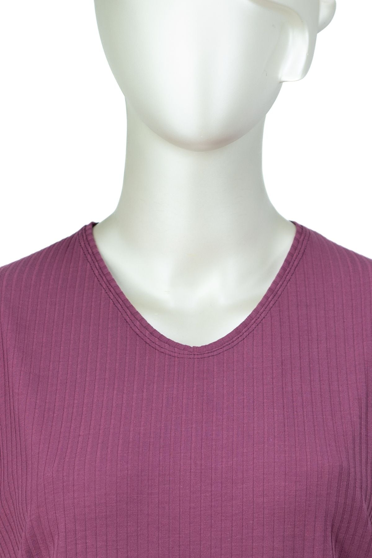 Kadın Penye Pamuklu Kumaş Anne Bluz Fitil Desenli Kısa Kollu Normal Kesim Tam Kalıp Likralı