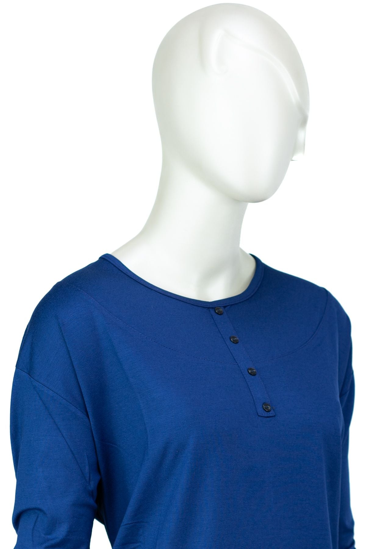 Kadın Klasik Düğme Desenli Yuvarlak Yaka Rahat Büyük Beden Viskon Penye Kumaş Anne Bluz