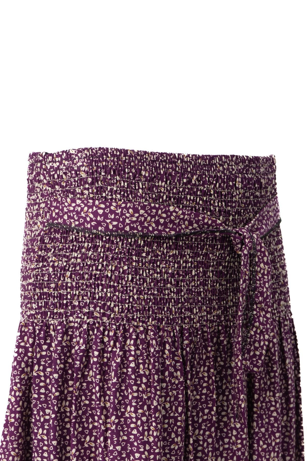 Kadın Etek Dokuma Viskon Kumaş Beli Lastikli Sümbül Çiçeği Desenli Rahat Kesim Tam Kalıp