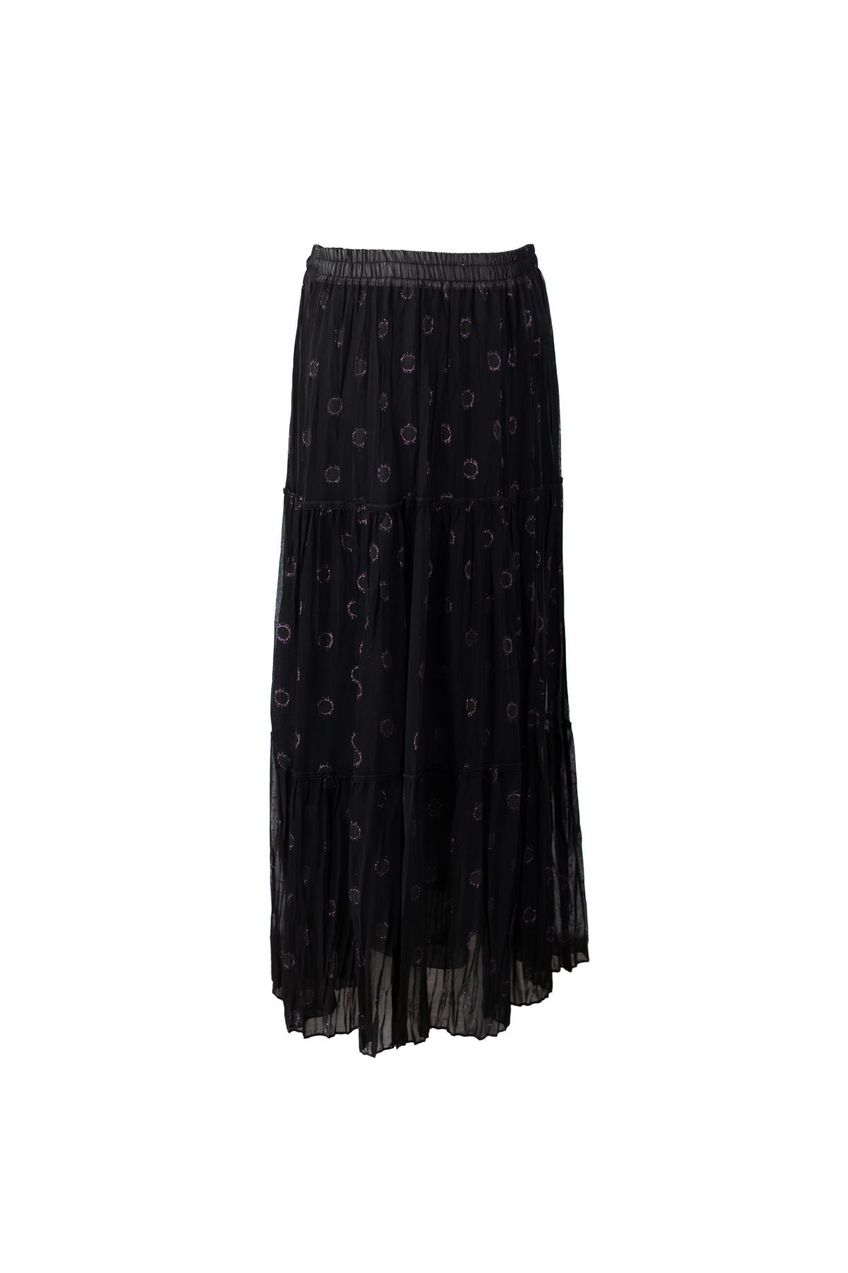 Kadın Astarlı Şifon Etek Bahçecik Desenli Beli Lastikli Rahat Kesim Parçalı