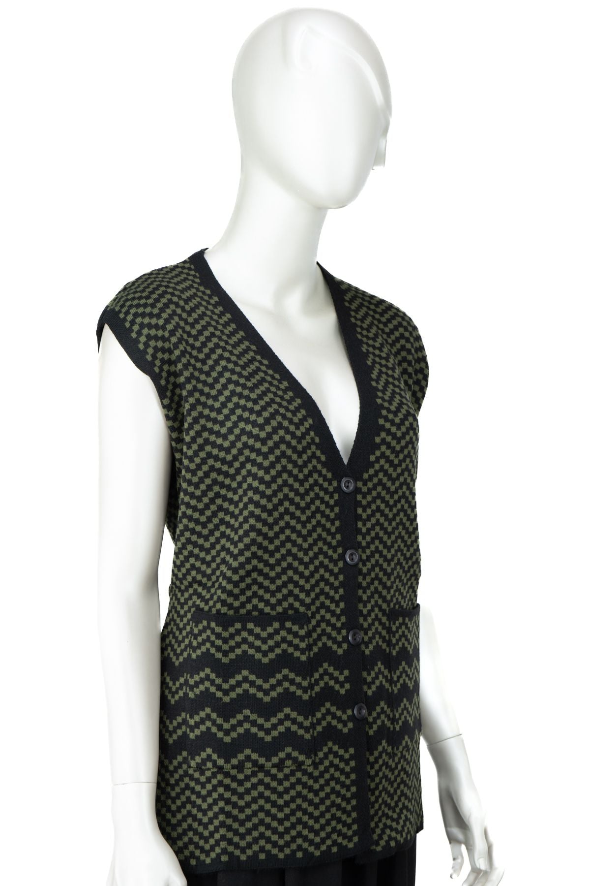 Kadın Kışlık Anne Yelek Pamuklu Triko Örme Klasik Akasya Motifli Önden Düğmeli Çift Cepli