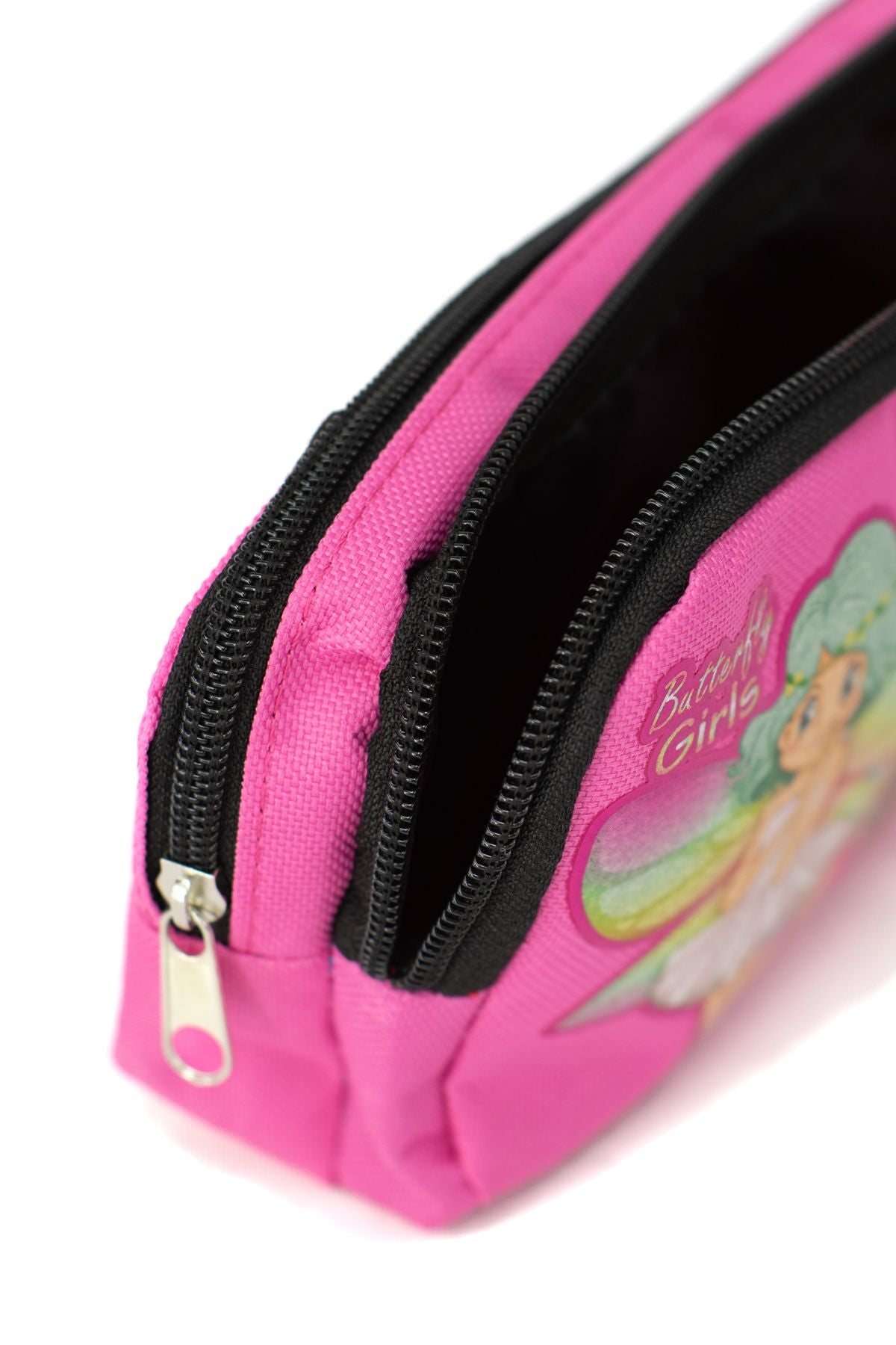 Kız Çocuk Kalemlik Fuşya Geniş iki Bölmeli Barbie Unicorn Cute Monkey Baskılı KumaşDayanıklı