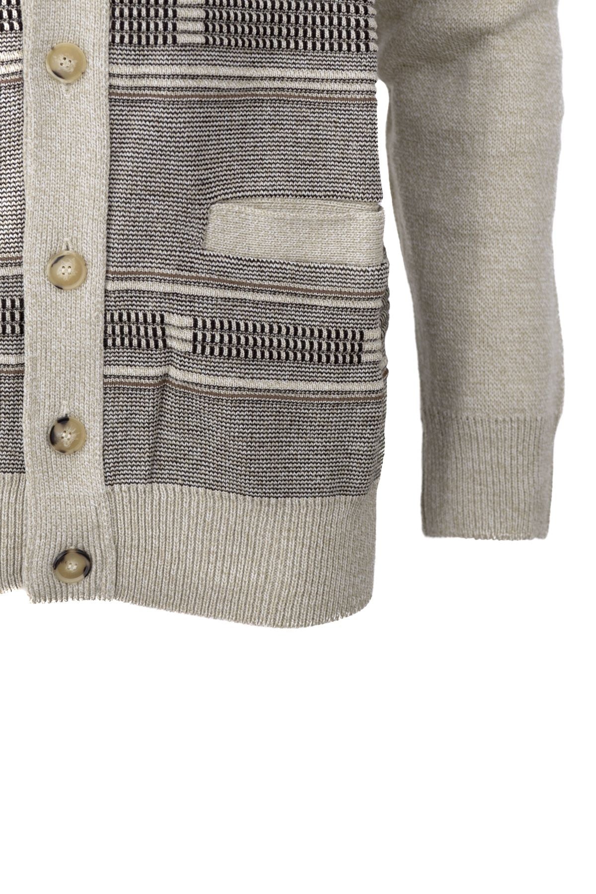 Erkek Kışlık Kalın Pamuklu Örme Triko Hırka Klasik Desenli Düğmeli Cepli Tam Kalıp V Yaka