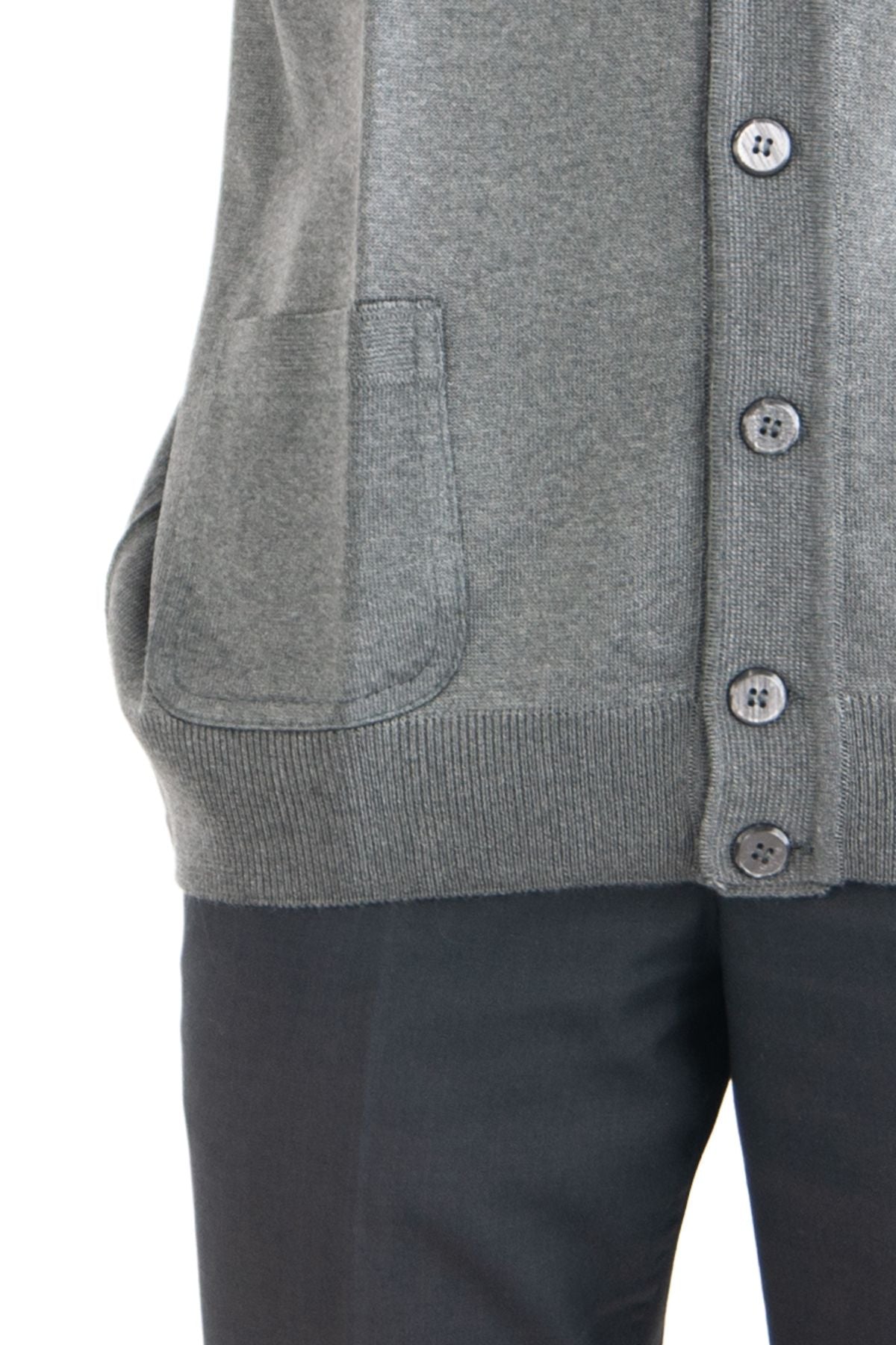 Erkek V Yakalı Düğmeli Cepli Klasik Model Rahat Kesim Tam Kalıp Yünlü Dokuma Yelek