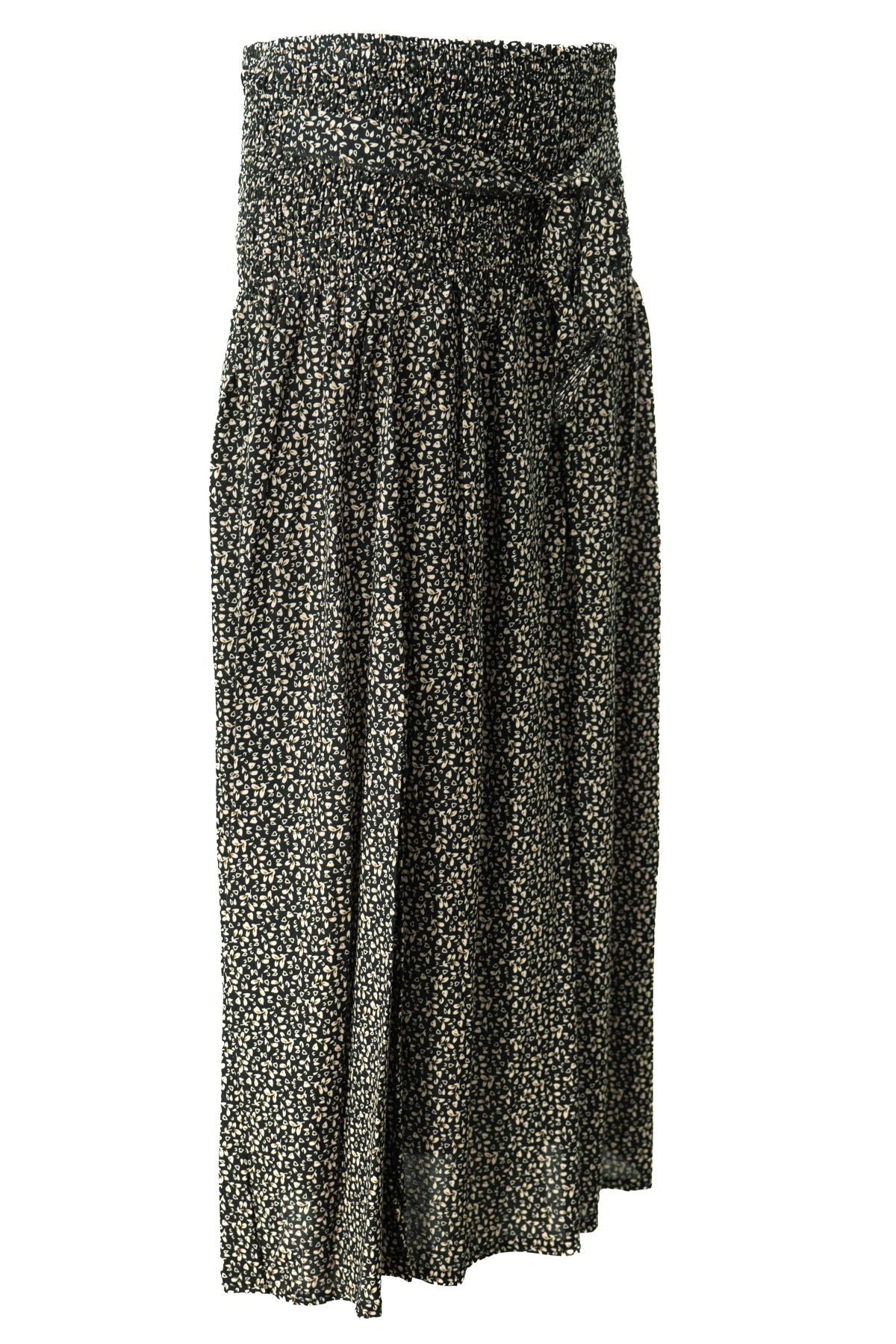 Kadın Etek Dokuma Viskon Kumaş Beli Lastikli Sümbül Çiçeği Desenli Rahat Kesim Tam Kalıp