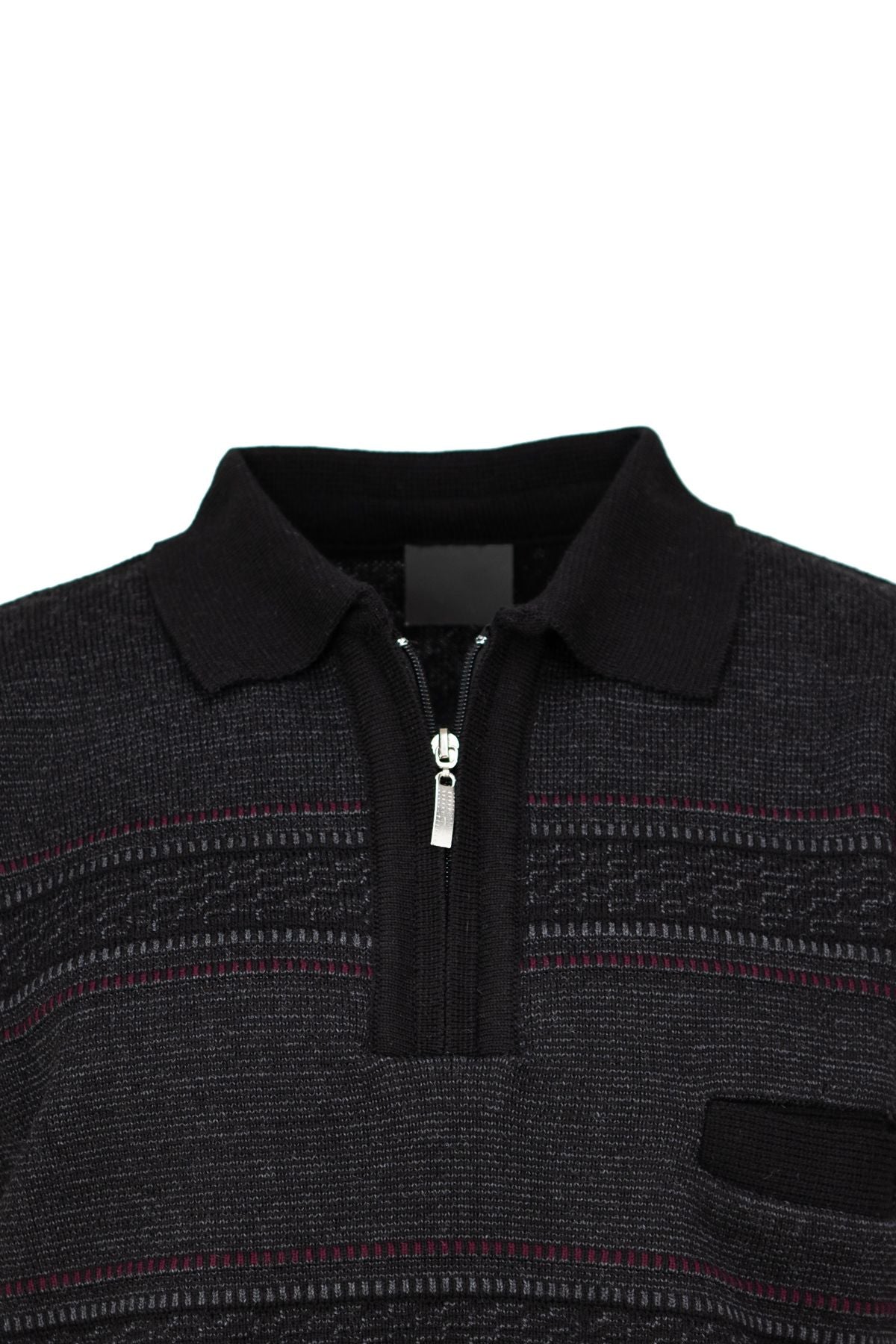 Erkek Kışlık Kalın Pamuklu Örme Triko Kazak Desenli Fermuarlı Cepli Tam Kalıp Gömlek Yaka