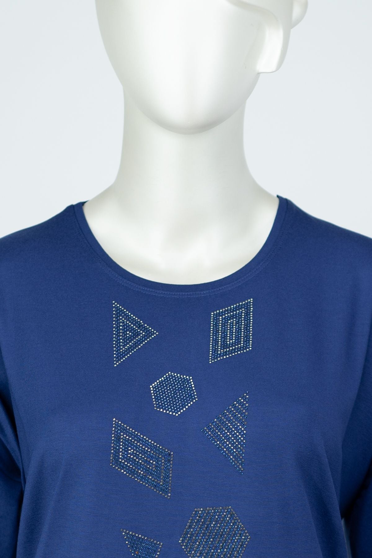 Kadın Düğün Taşlı Yuvarlak Yaka Kısa Kol Tam Kalıp Büyük Beden Viskon Penye Kumaş Anne Bluz