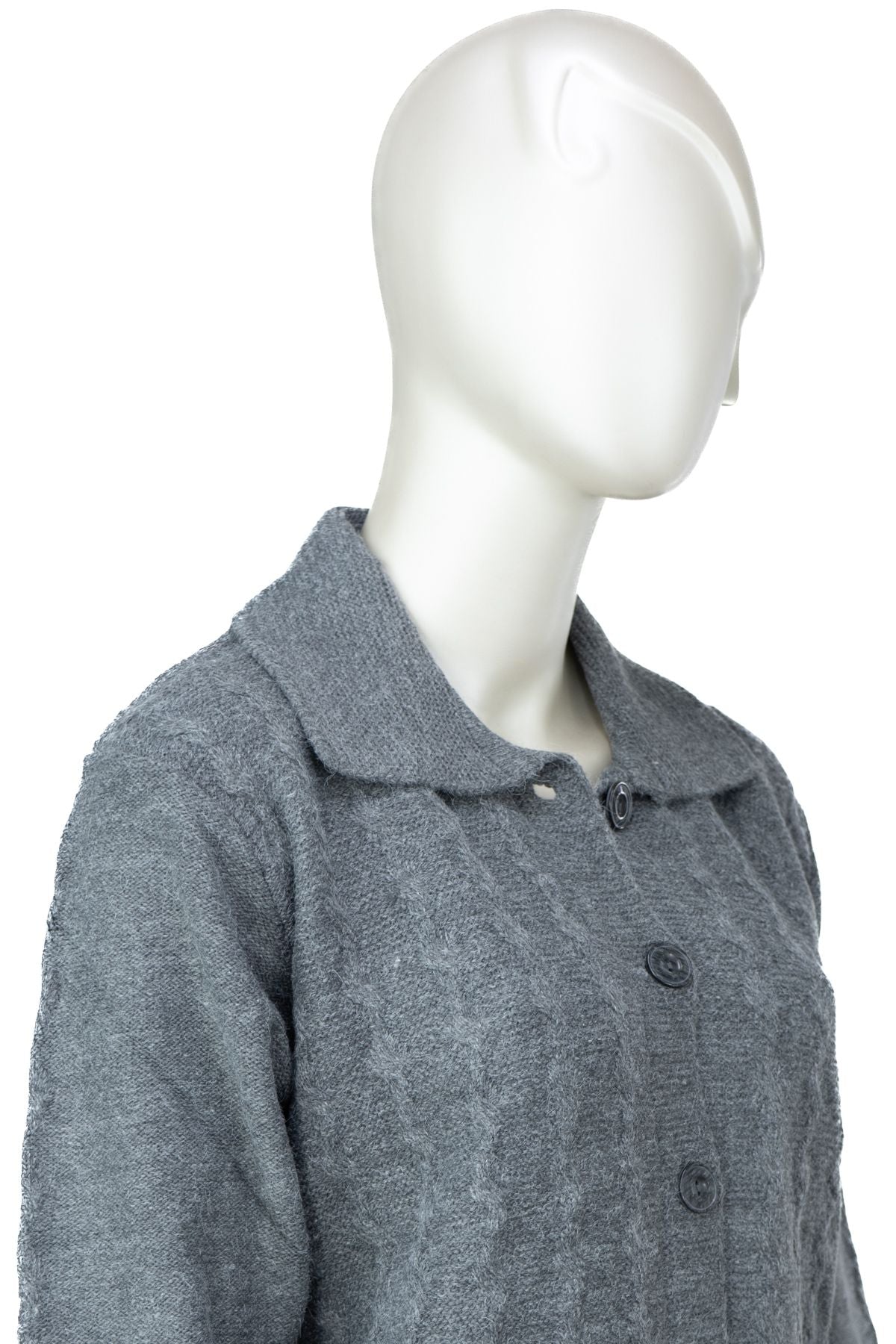 Kadın Klasik Yün Anne Hırka Çift Cepli Rahat Kesim Rahat Düğmeli Tüylenmez Bukletim Desenli