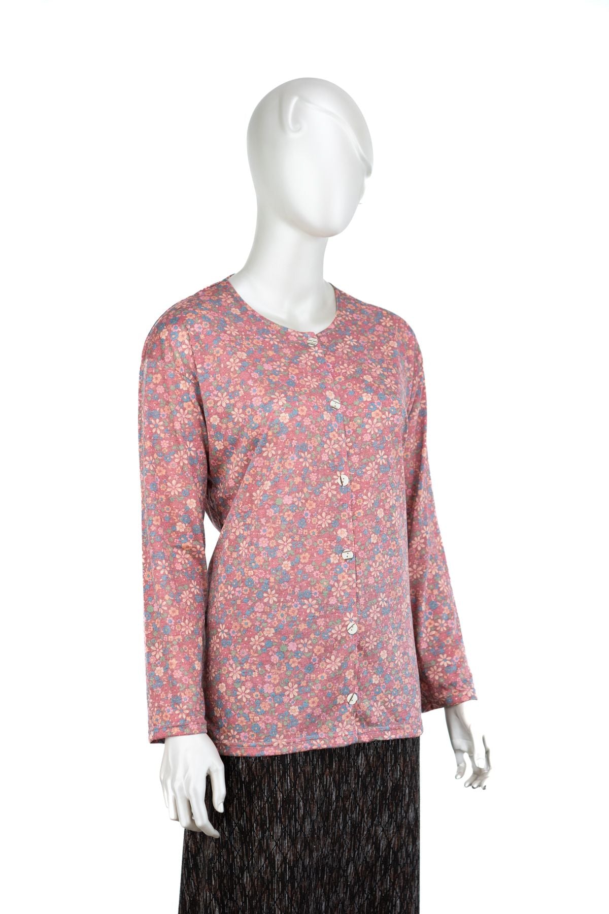 Kadın Kağıt Baskı Klasik Anne Bluz Yıldız Desenli Boydan Düğmeli Rahat Tam Kalıp