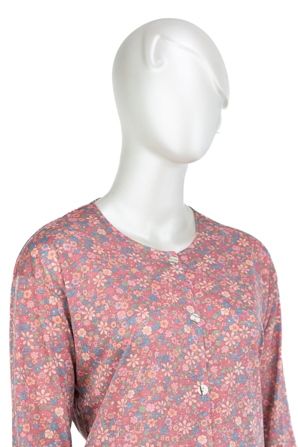 Kadın Kağıt Baskı Klasik Anne Bluz Yıldız Desenli Boydan Düğmeli Rahat Tam Kalıp