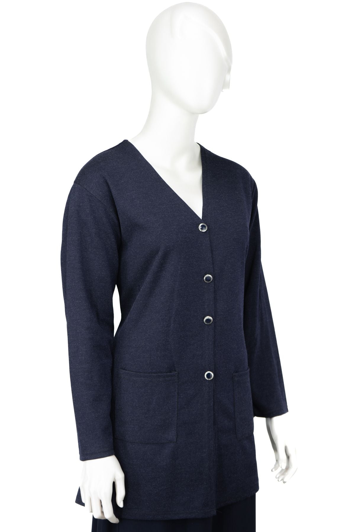 Kadın Kışlık Anne Hırka Ecrin Örme Önü Düğmeli Çift Cepli V Yaka Uzun Kol Klasik Model