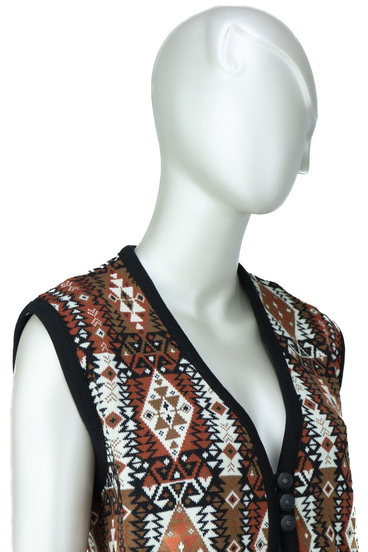 Kadın Kışlık Anne Yelek Pamuklu Triko Örme Klasik Etnik Motifli Önden Düğmeli Çift Cepli