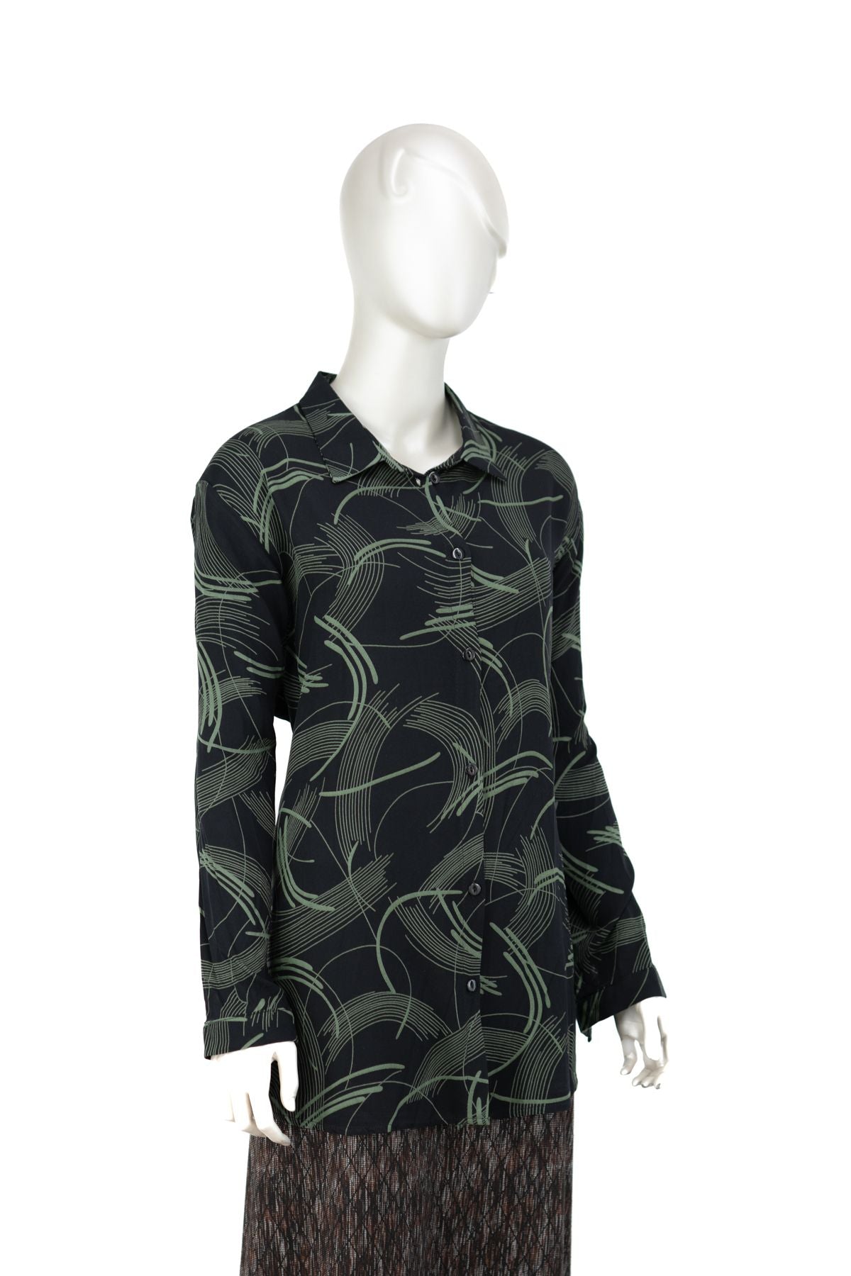 Kadın %100 Pamuk Kumaş Klasik Anne Gömlek Şık Desenli Uzun Kol Düğmeli Rahat Kesim Tam Kalıp