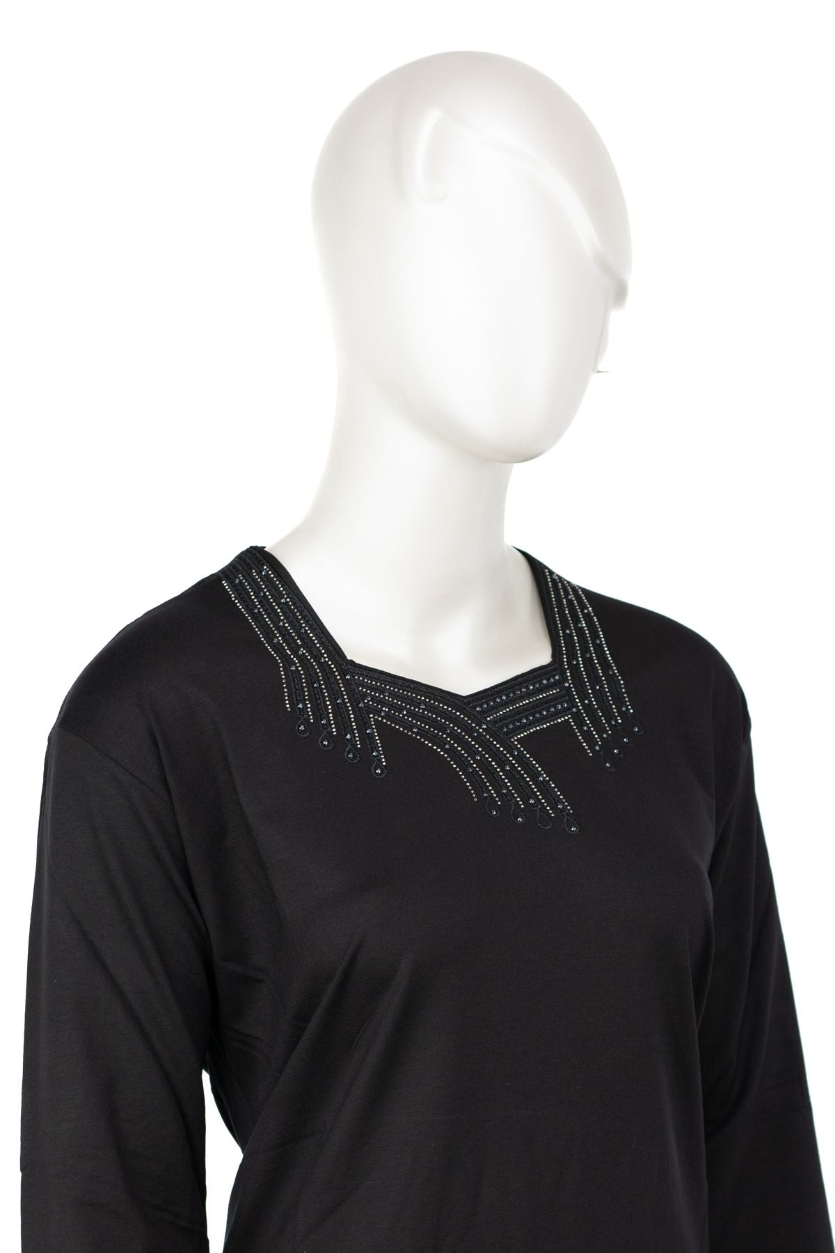 Kadın Turlu Viskon Penye Kumaş Anne Bluz Şık Taşlı ve Nakışlı Likralı Kare Yaka Tam Kalıp