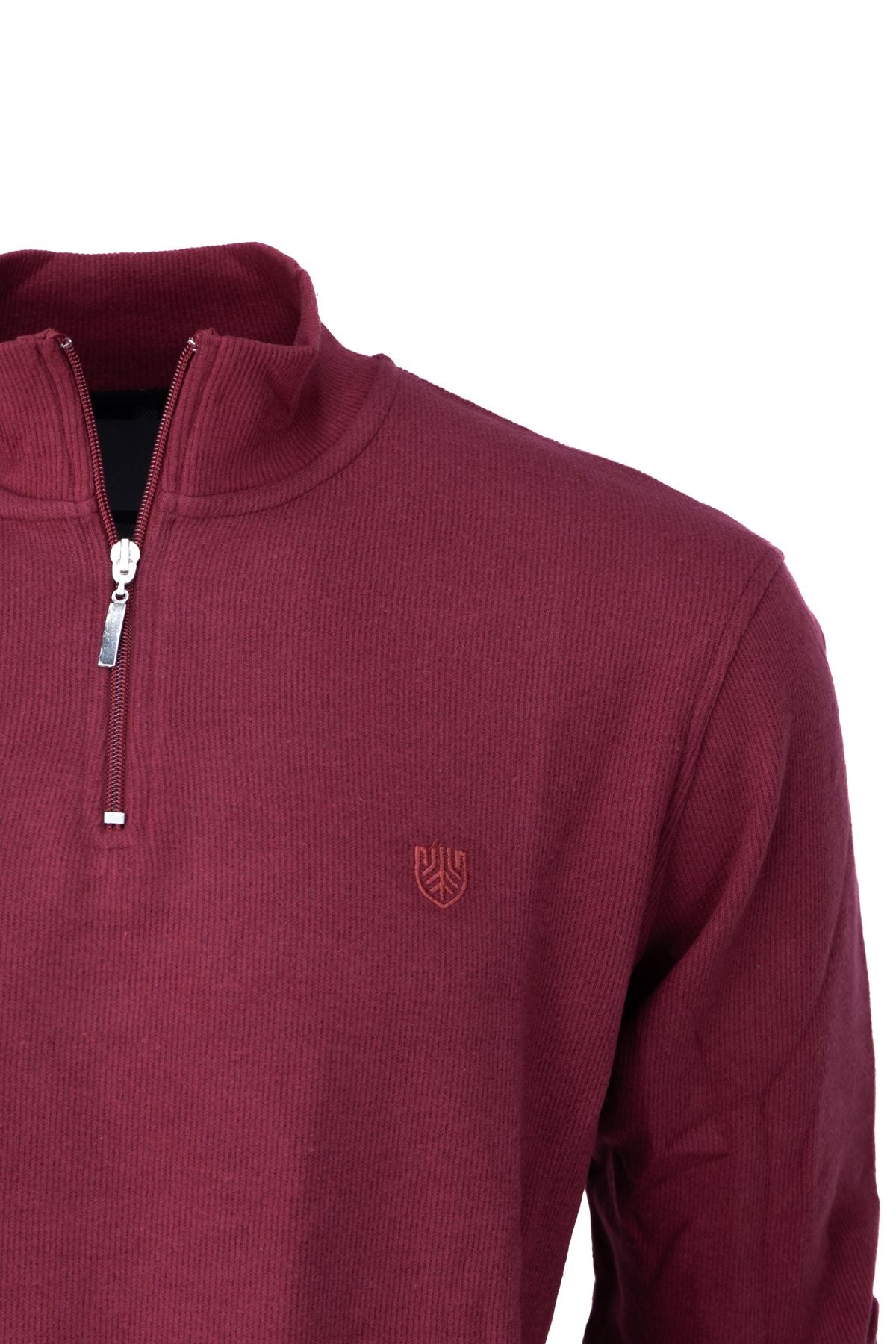 Erkek Kışlık Hakim Yaka Kazak Yarım Fermuarlı Pamuklu Örme Kaya Armalı Rahat Kesim Tam Kalıp