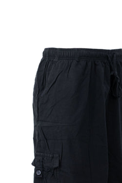 Erkek %100 Saf Pamuk Kumaş Bermuda Şort Düz Paça Kargo Cepli Bağcıklı Jumbo Battal Tam Kalıp