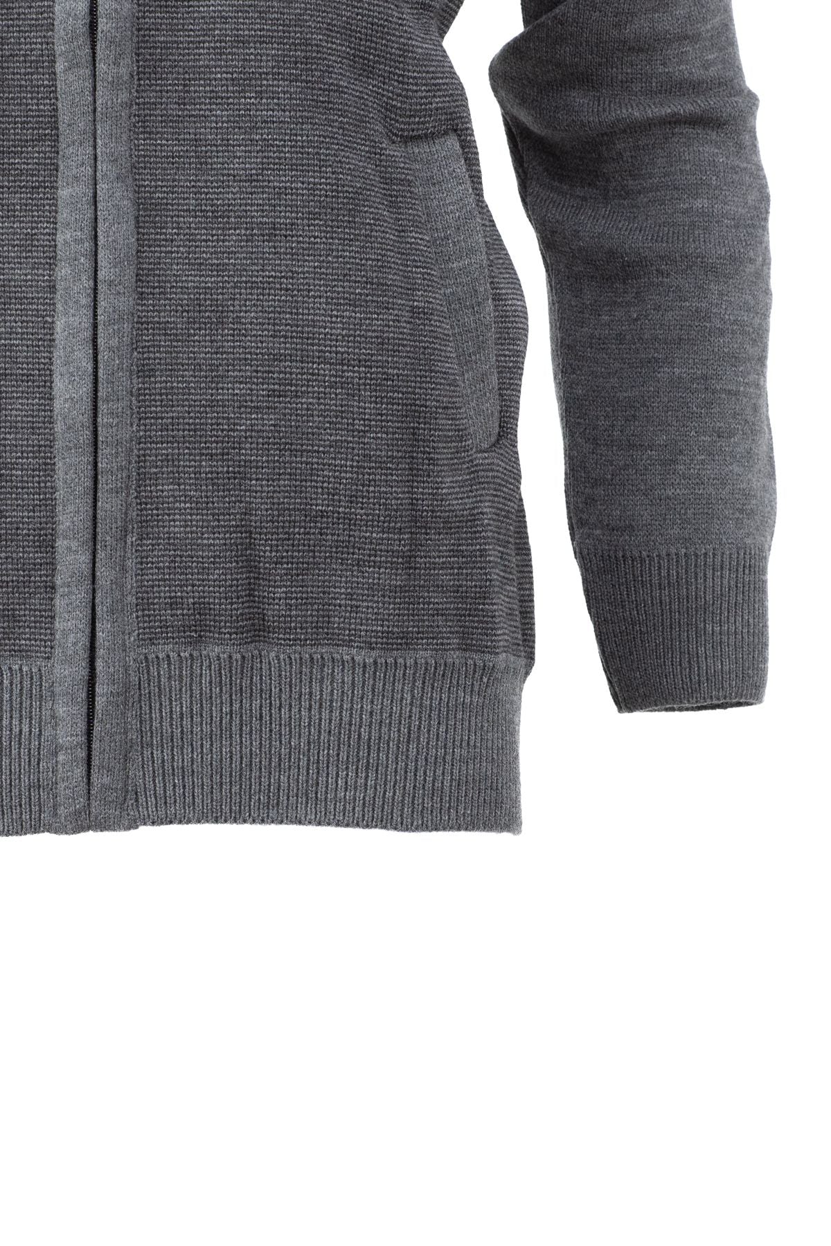 Erkek Kışlık Desenli Fermuarlı Cepli Tam Kalıp Likralı Hakim Yaka Pamuklu Dokuma Triko Hırka