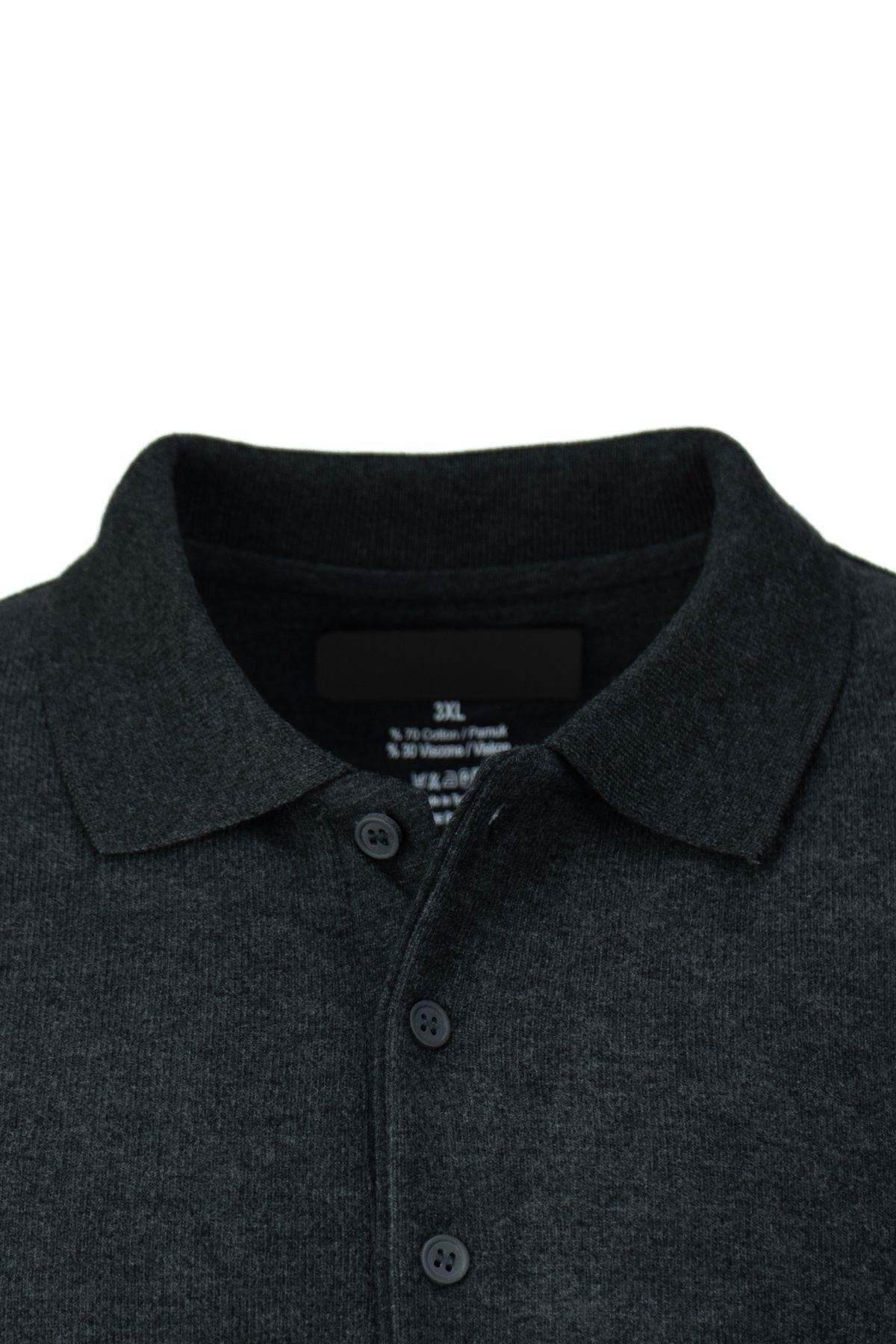 Erkek Kışlık Düğmeli Polo Yaka Düz Renk Armalı Fileto Cepli Uzun Kollu Pamuklu Dokuma Kazak