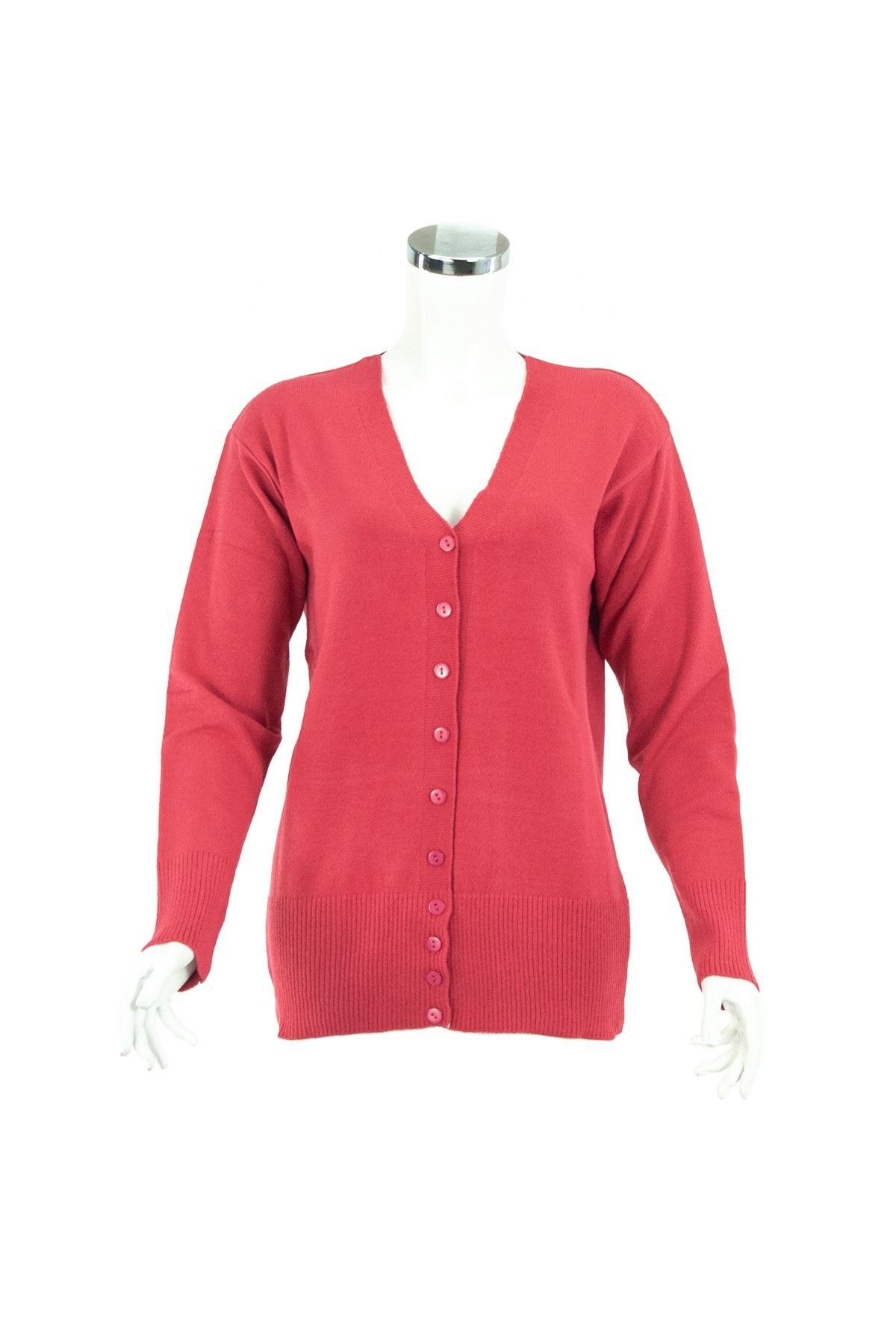 Kadın Fuşya Kışlık Düğmeli Normal Kesim Likralı Kardelen Kumaş Kısa Hırka